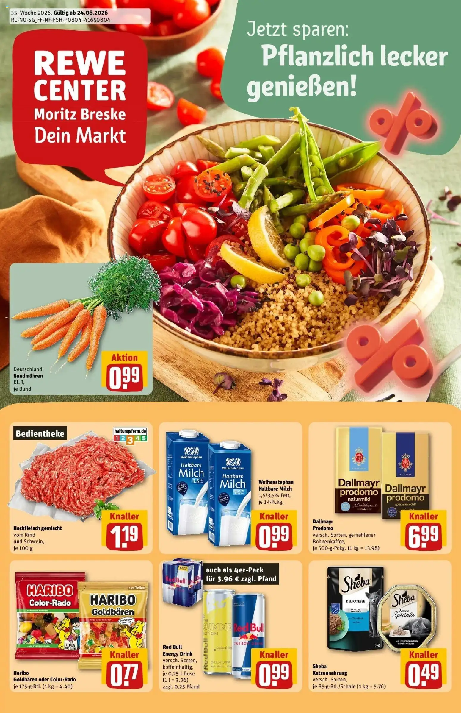 REWE Prospekt ab 24.08.2026 zum Blättern » Angebote | Seite: 1 | Produkte: Red bull, Energy, Dallmayr, Dallmayr prodomo