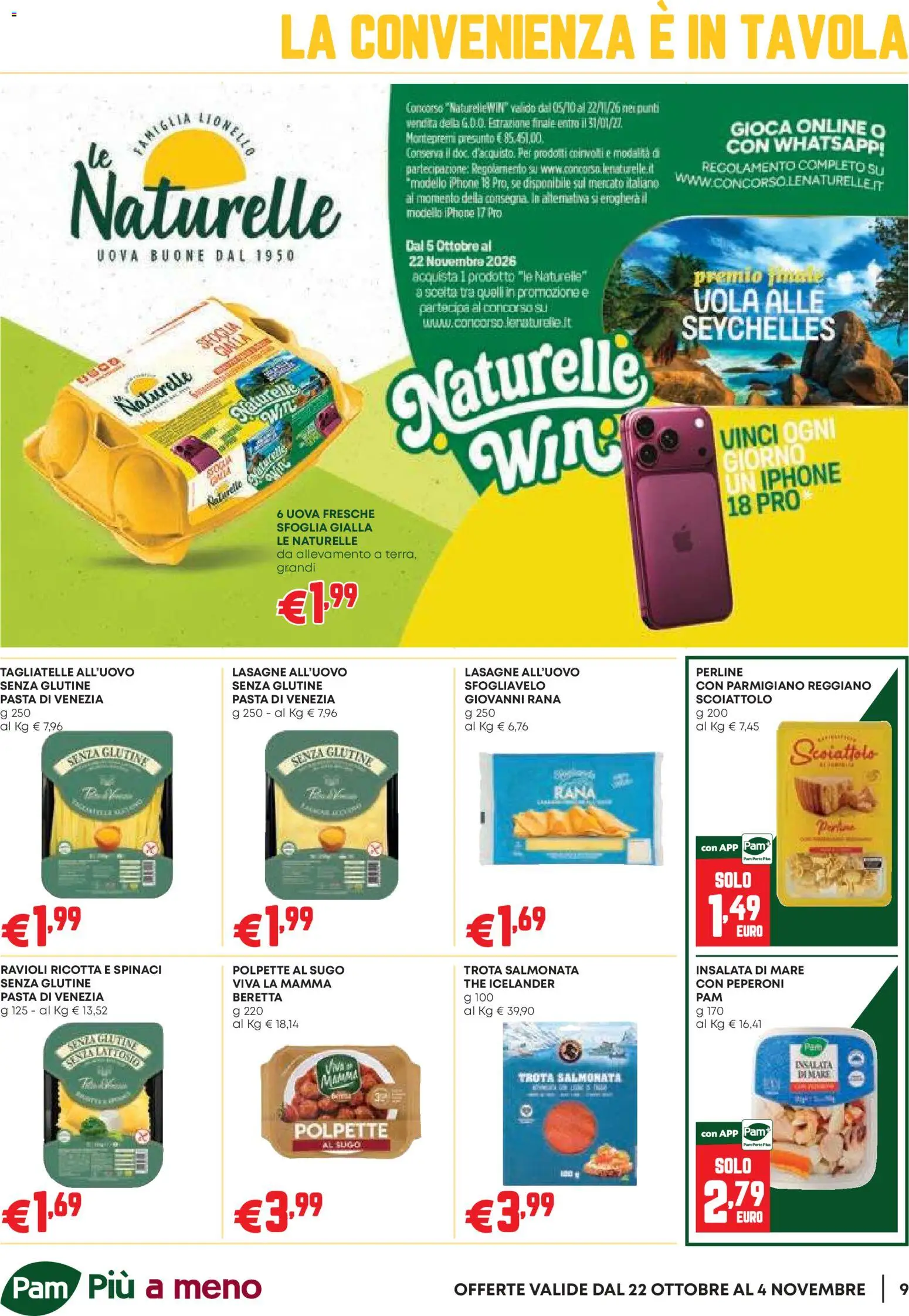 Volantino PAM del 22/10/2026 | Pagina: 9 | Prodotti: Senza glutine, Trota, Pasta, Ravioli