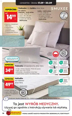 Pogląd oferty "Biedronka gazetka - Hity i inspiracje" - ważna od 12.09.2026 | Strona: 38 | Produkty: Poduszka, Poduszka ortopedyczna, Pianki, Kołdra