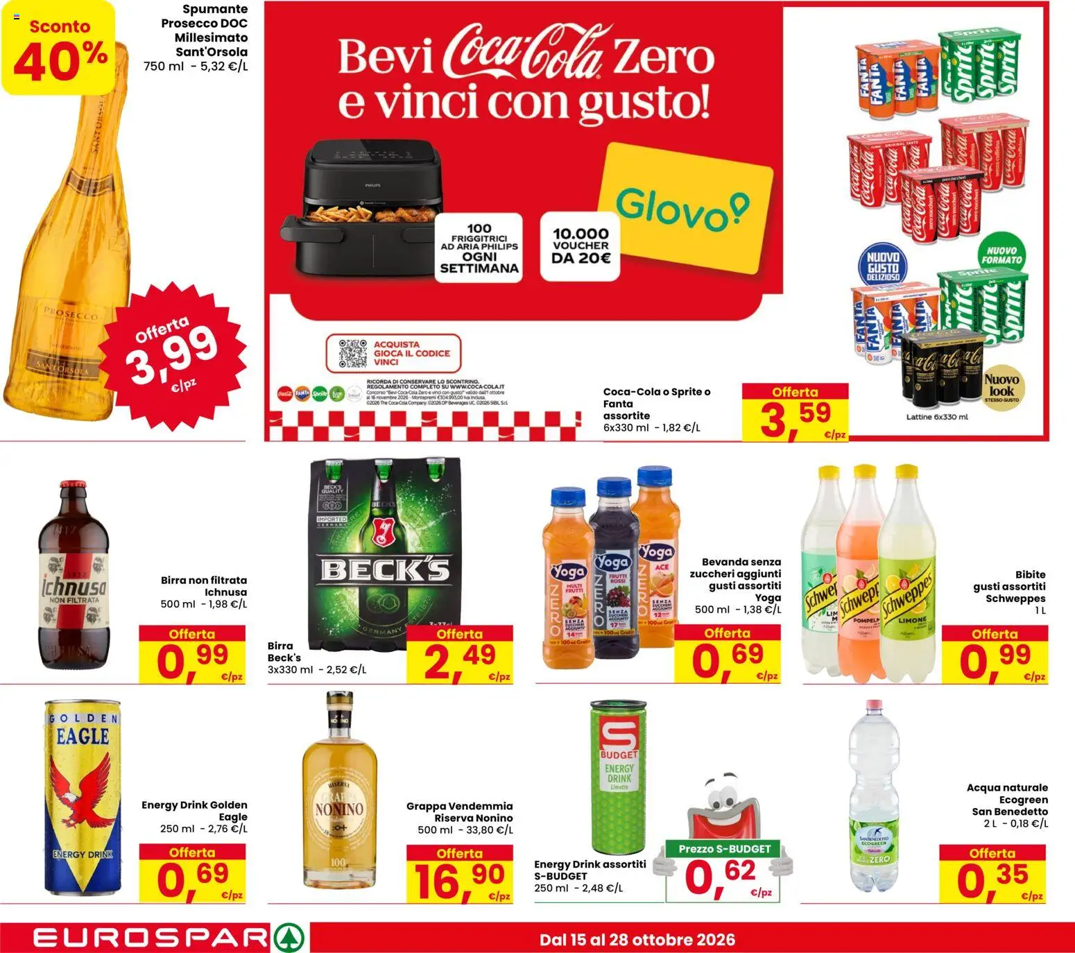 Volantino Eurospar del 12/10/2026 | Pagina: 18 | Prodotti: Spumante, Grappa, Sprite, Coca Cola Zero