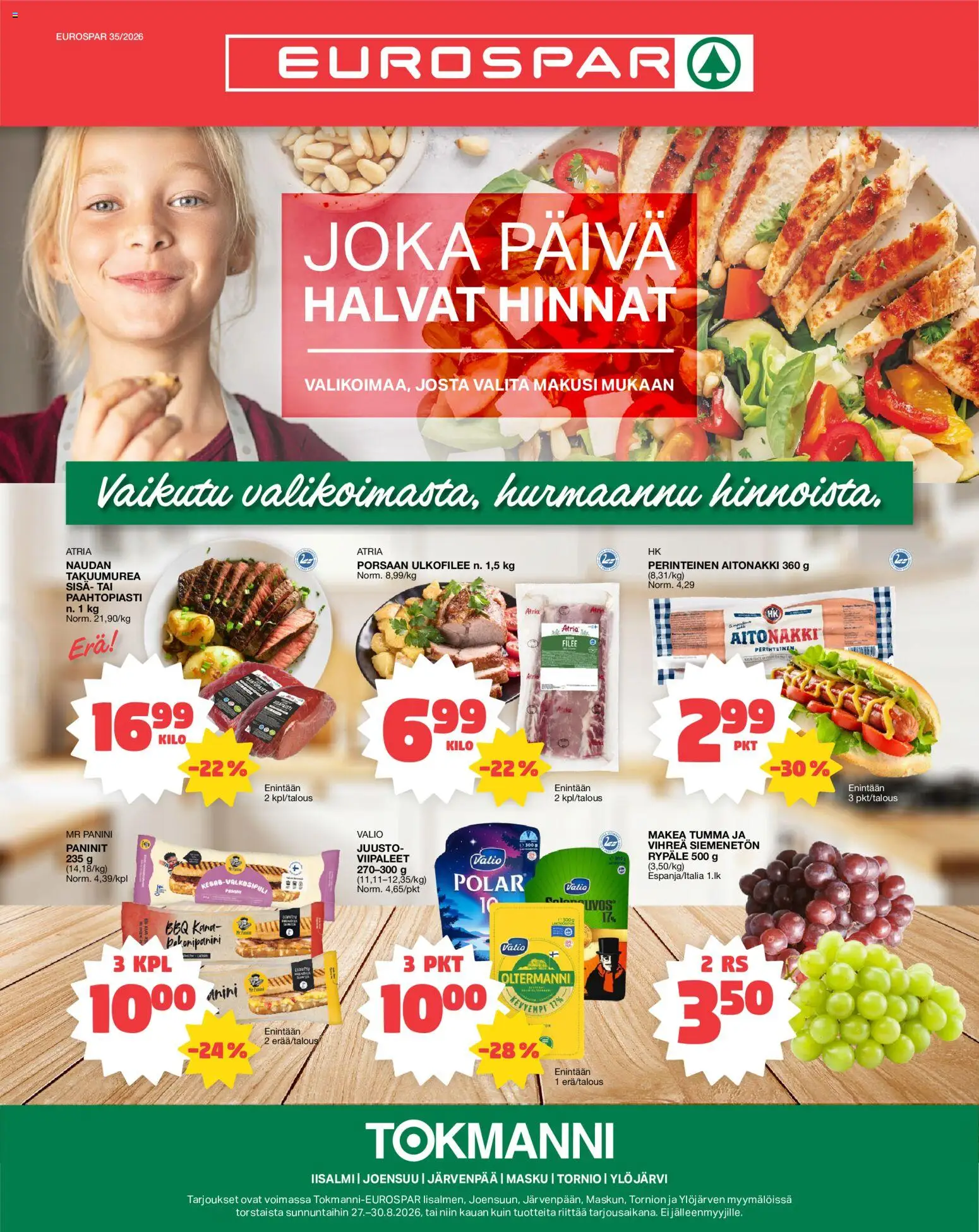 Tokmanni tarjoukset – voimassa 27/08/2026 alkaen | Sivu: 1 | Tuotteet: Kana, Juusto