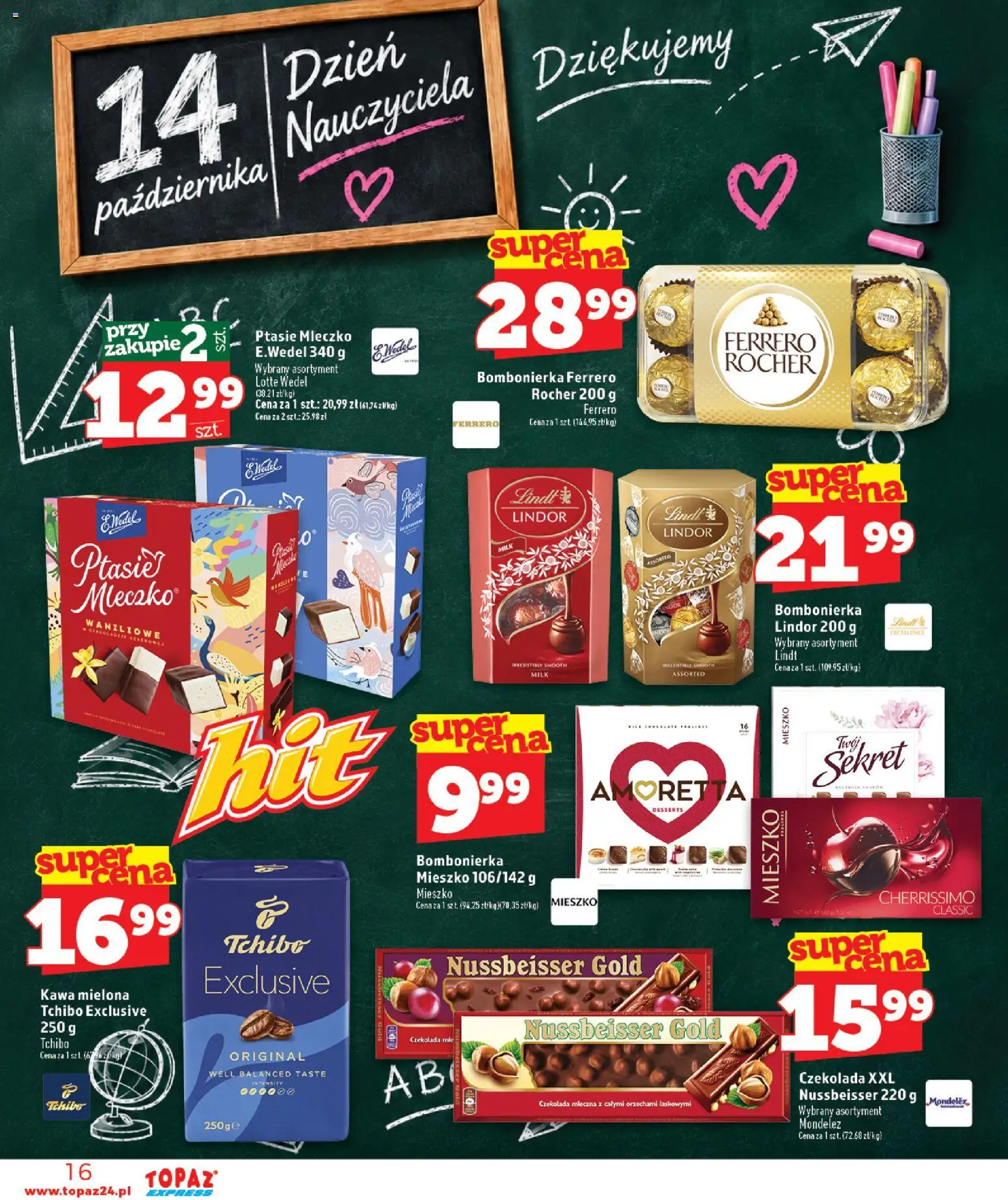 Topaz gazetka - Express od 08.10.2026 | Strona: 16 | Produkty: Czekolada mleczna, Bombonierka, Czekolada, Kawa mielona