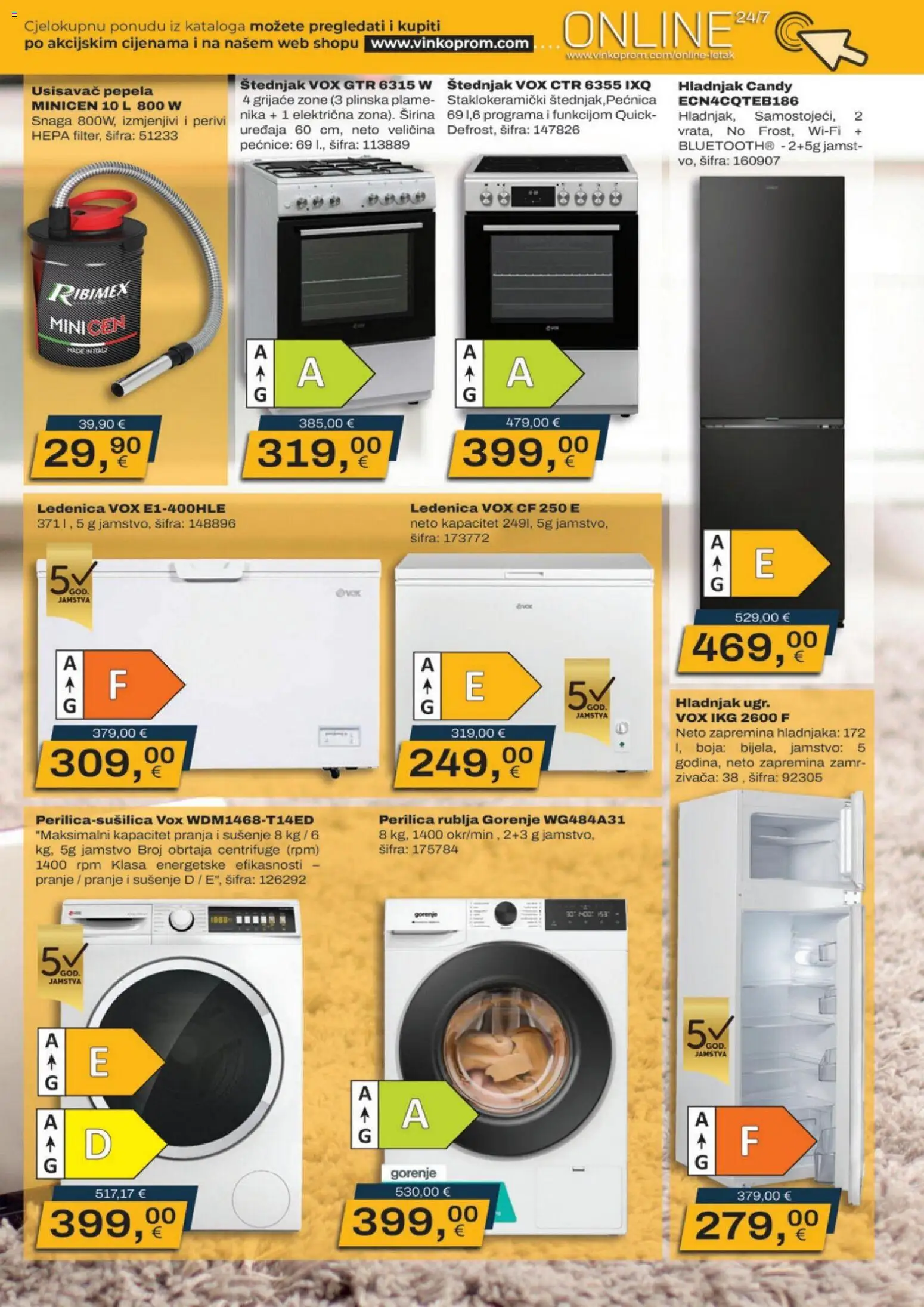 Vinkoprom katalog | vrijedi od 01.09.2026 | Stranica: 3 | Proizvodi: Usisavač, Perilica rublja, Hladnjak, Štednjak