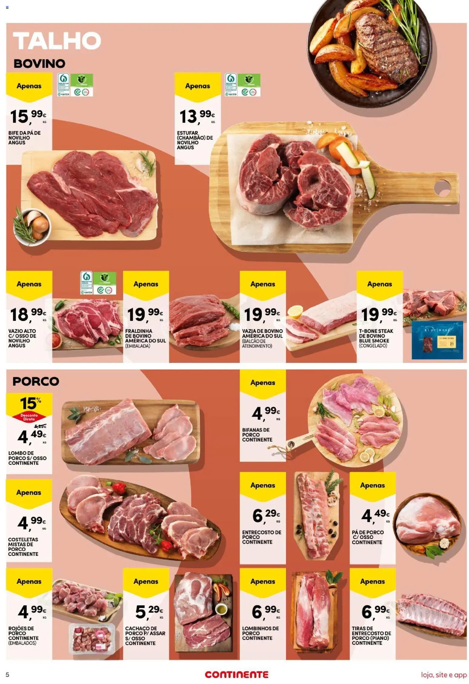 Continente Semanal Continente Bom Dia │ válido de 11/08/2026 | Página: 5 | Produtos: Pá de porco, Lombo, Lombo de porco, Bife