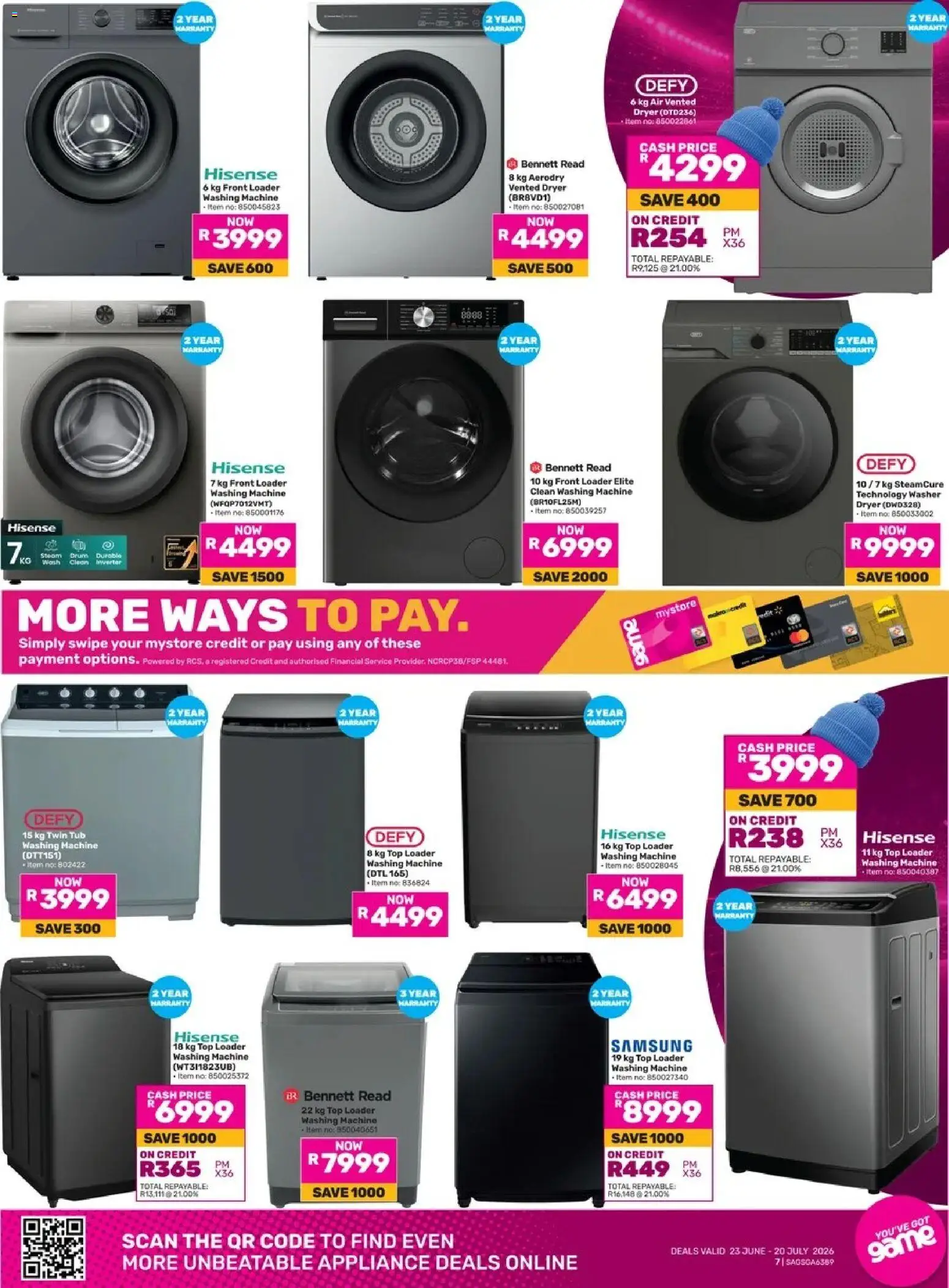 New Game catalogue – valid from 23/06/2026 | Page: 7 | Products: Washing machine, Dryer