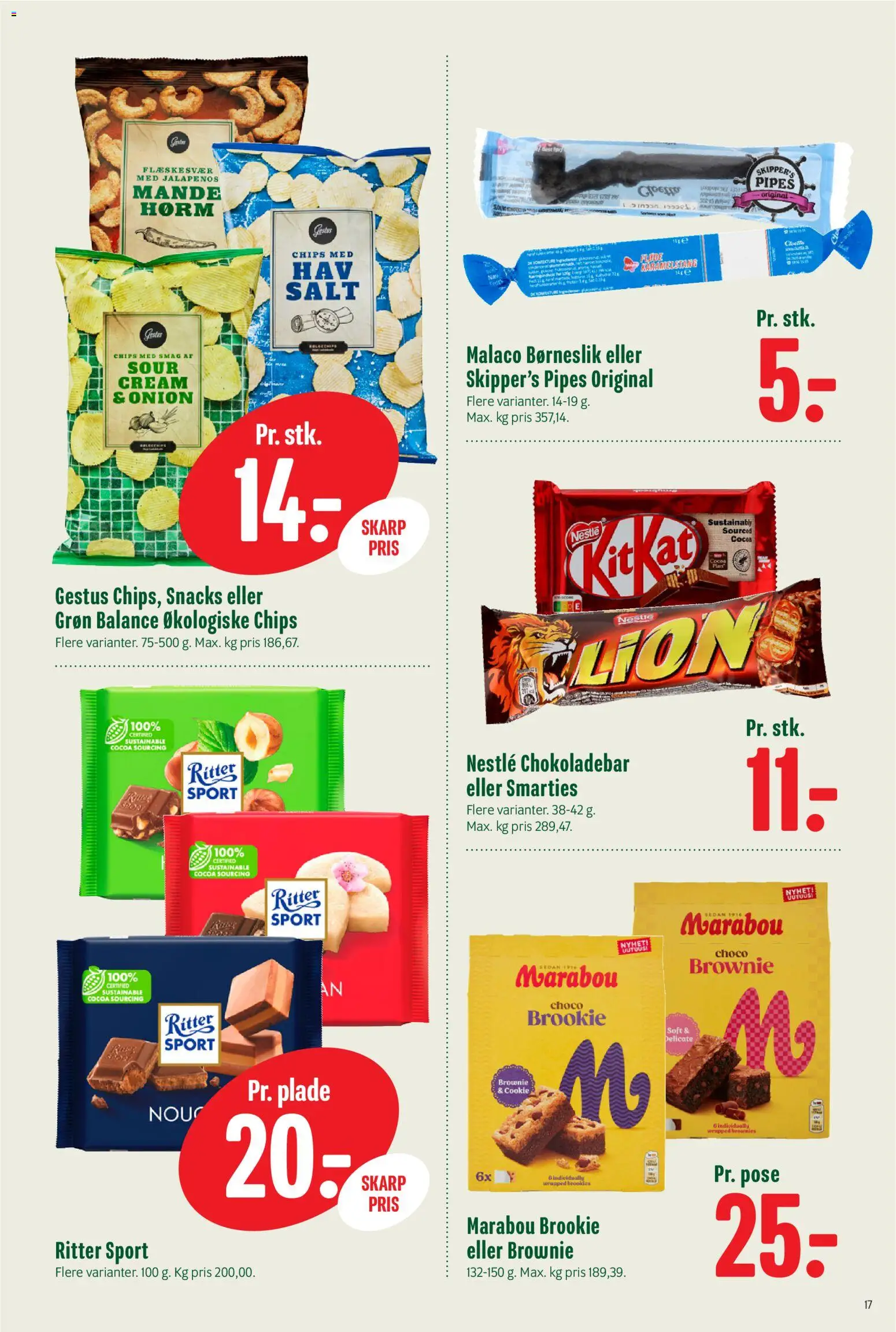 Min Købmand tilbudsavis – gyldig fra 04/09/2026 | Side: 17 | Produkter: Brownies, Chips, Salt, Flæskesvær