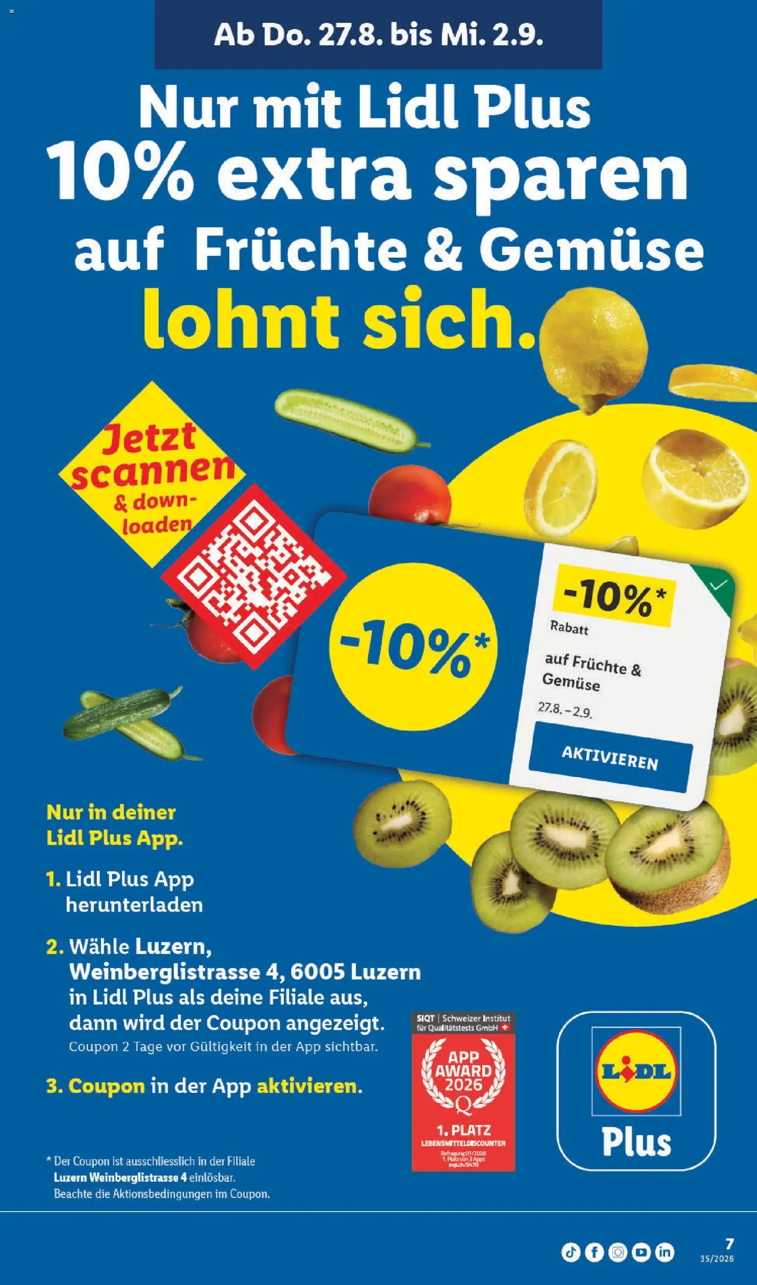 Lidl aktionen Neueröffnung Luzern – gültig ab 27.08.2026 | Seite: 7 | Produkte: Gemüse, Früchte
