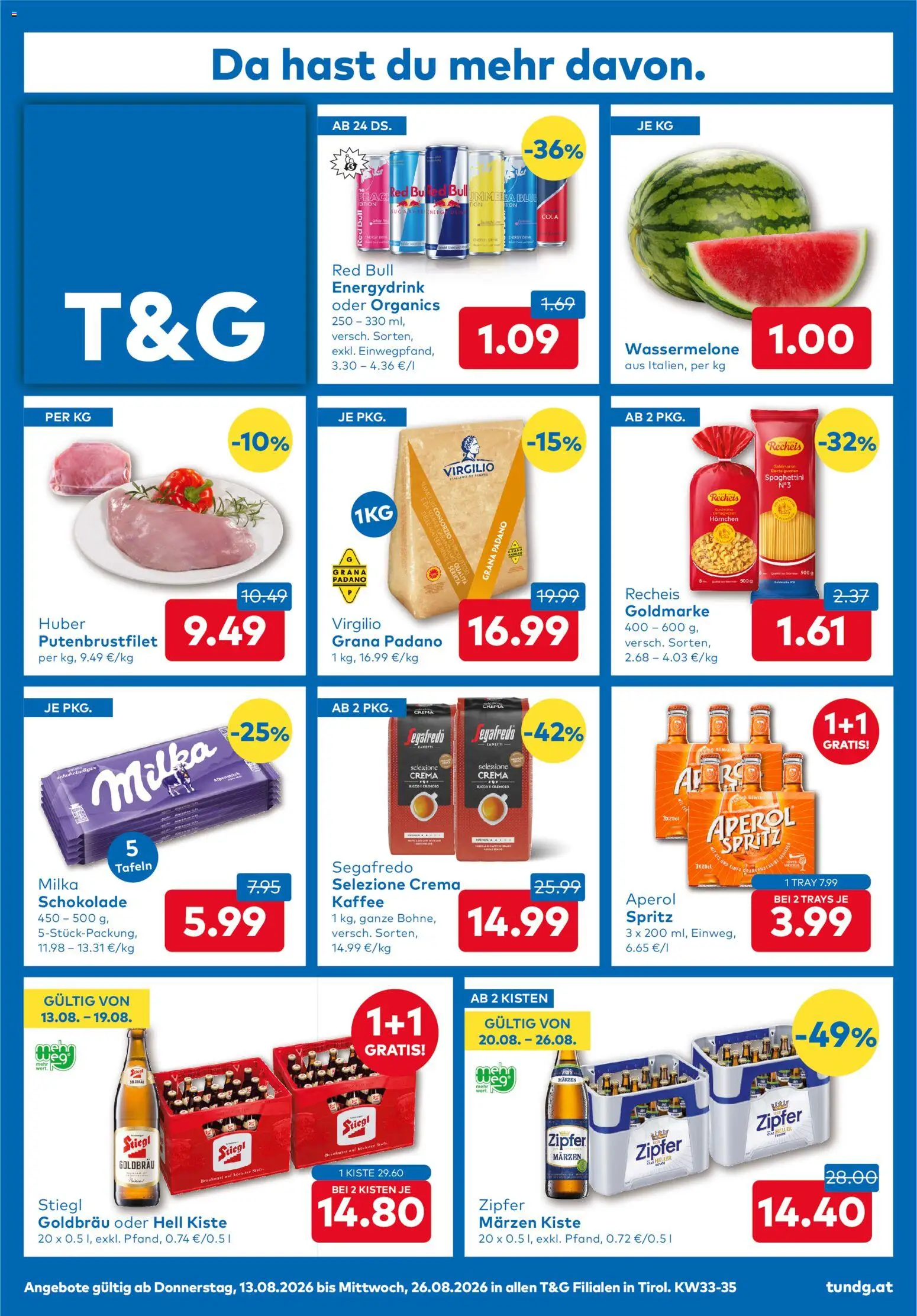 T&G Flugblatt gültig ab 13.08.2026 | Seite: 1 | Produkte: Eis, Wassermelone, Kaffee, Schokolade