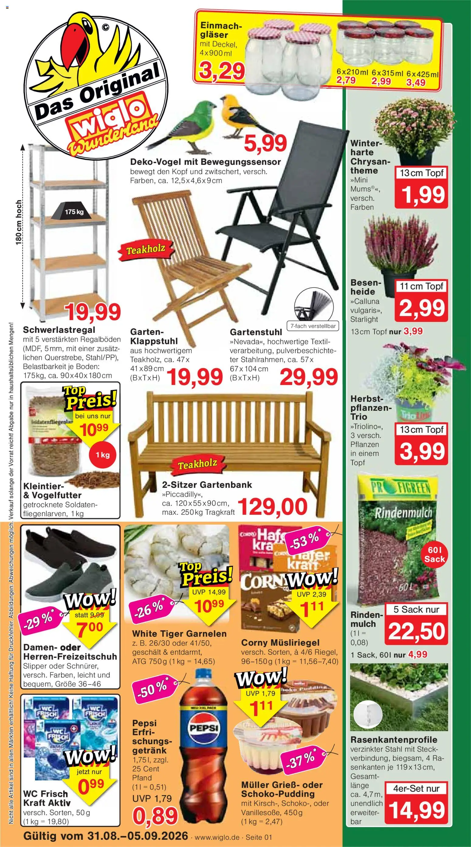 Wiglo Wunderland Prospekt – gültig ab 31.08.2026 | Seite: 1 | Produkte: Garnelen, Wc frisch, Schwerlastregal, Tiger garnelen