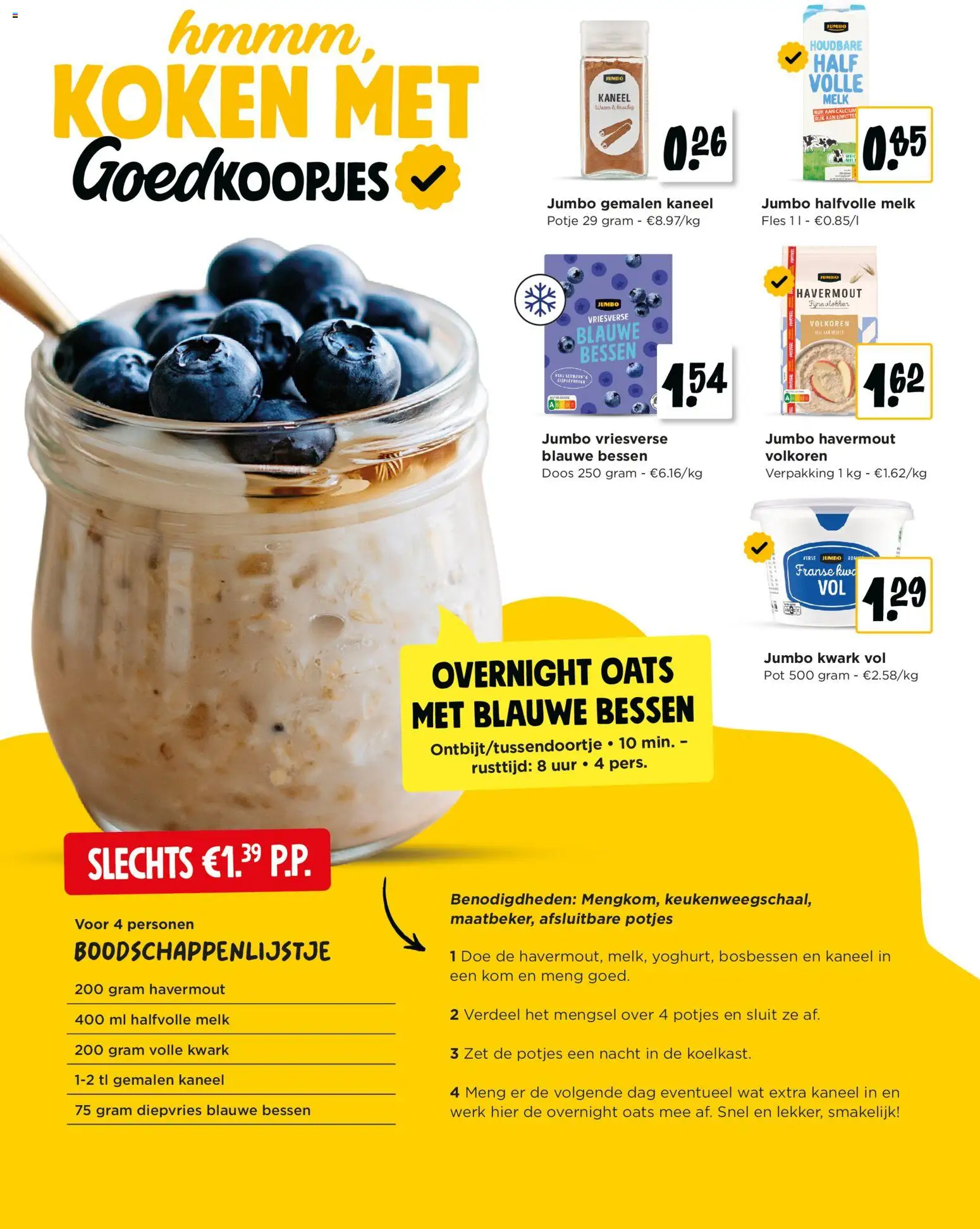 {H1} | Pagina: 18 | Producten: Halfvolle Melk, Volle kwark, Bosbessen, Kom