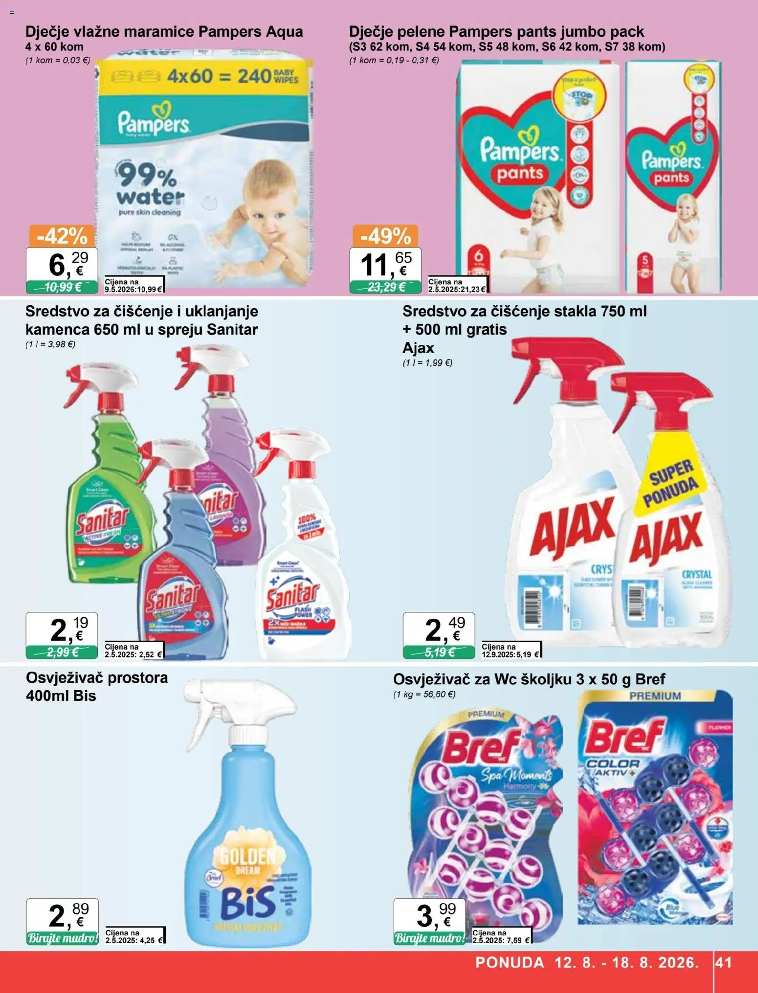 KTC katalog | vrijedi od 12.08.2026 | Stranica: 41 | Proizvodi: Vlažne maramice, Osvježivač prostora, Maramice, Pampers