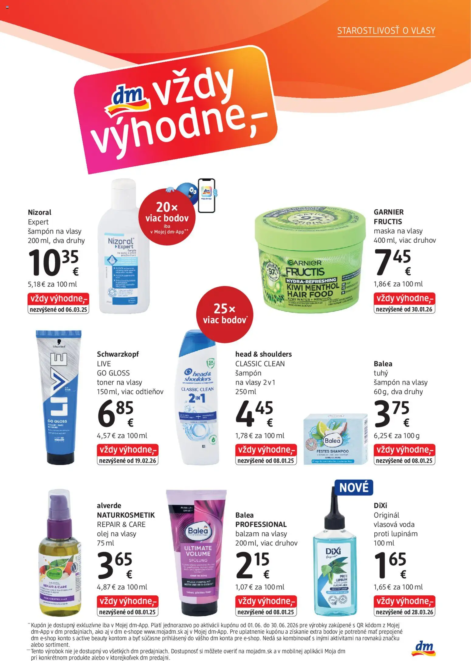 Nové dm drogerie akcie – leták je platný od 01.06.2026 | Strana: 19 | Produkty: Olej na vlasy, Maska, Voda, Toner