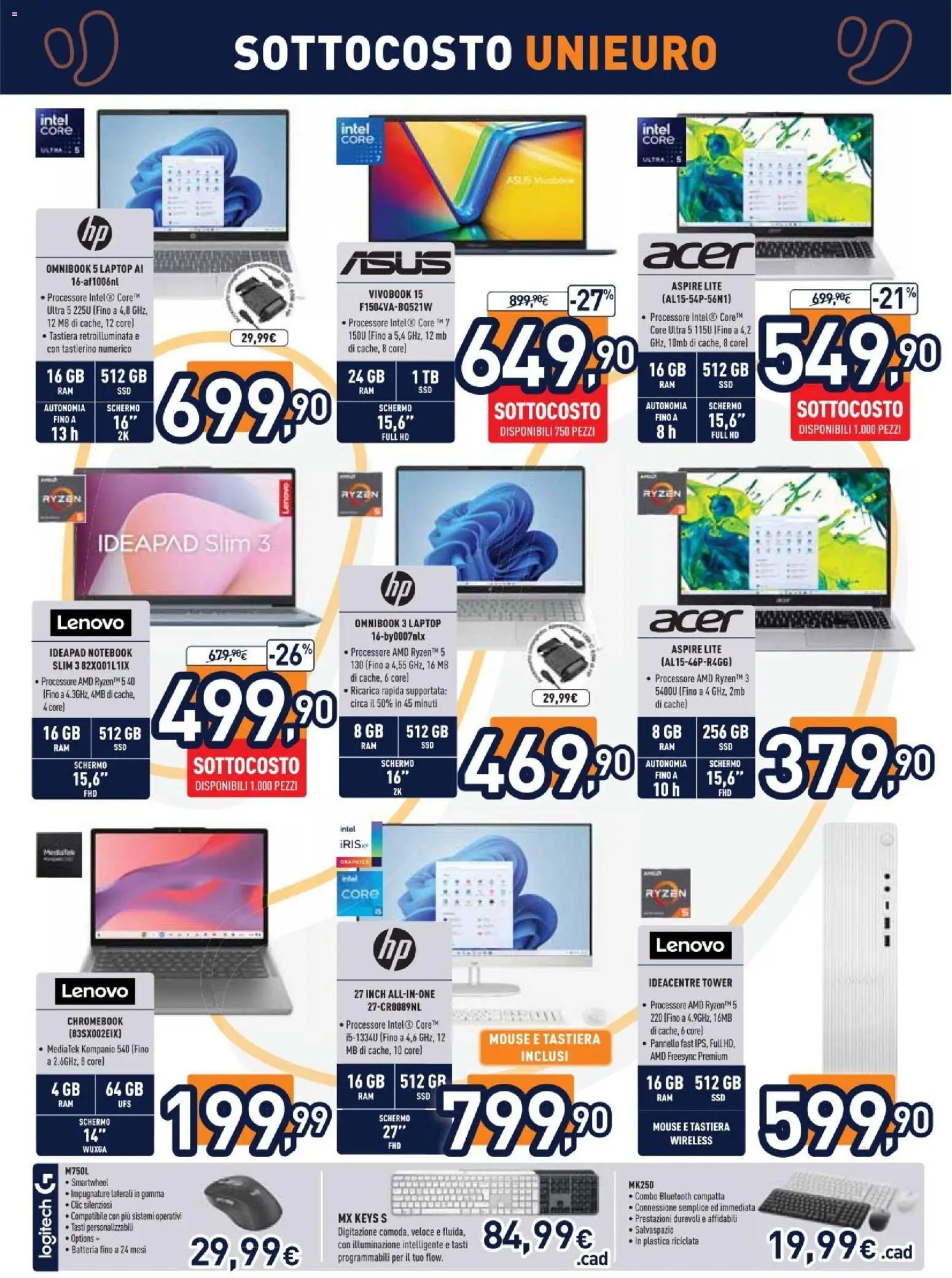 Volantino Unieuro del 27/07/2026 | Pagina: 12 | Prodotti: Notebook, Laptop, Mouse, Tastiera