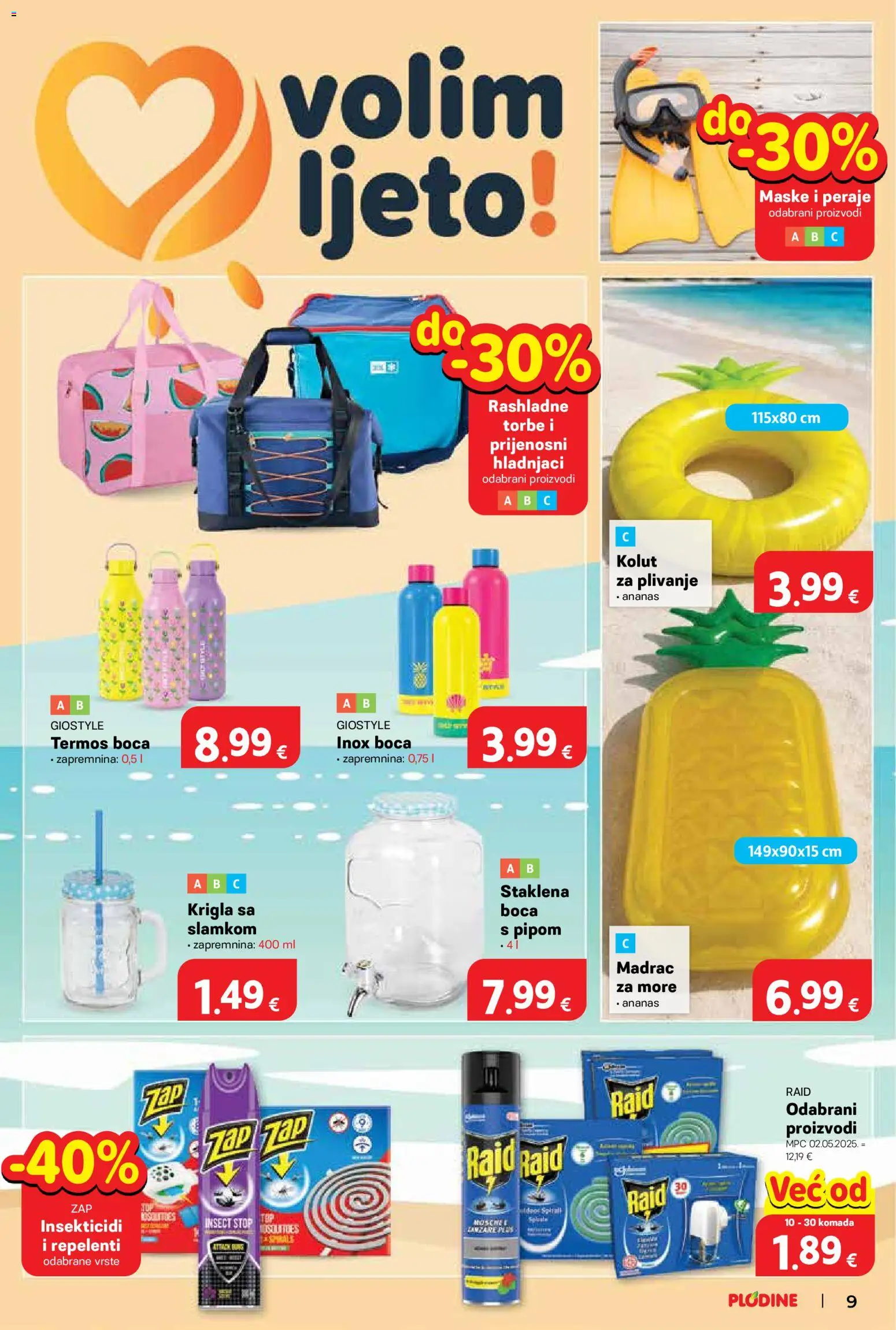 Plodine katalog | vrijedi od 15.07.2026 | Stranica: 9 | Proizvodi: Madrac, Maske, Ananas, Termos