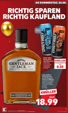 Náhled letáku Kaufland Německo leták - Hannover od 06.08.2026 | Strana: 5 | Produkty: Whiskey, Crazy Wolf, Jack Daniel’s, Energy drink