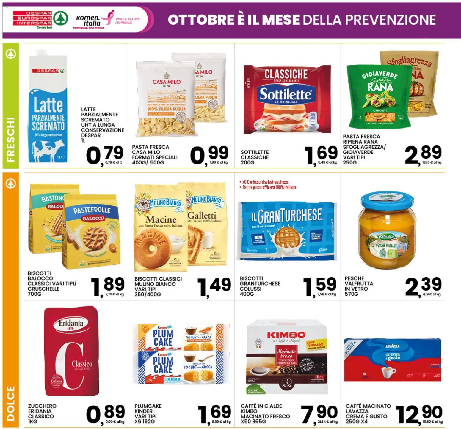 Volantino Interspar del 12/10/2026 | Pagina: 18 | Prodotti: Pasta, Carciofi, Kimbo, Pesche