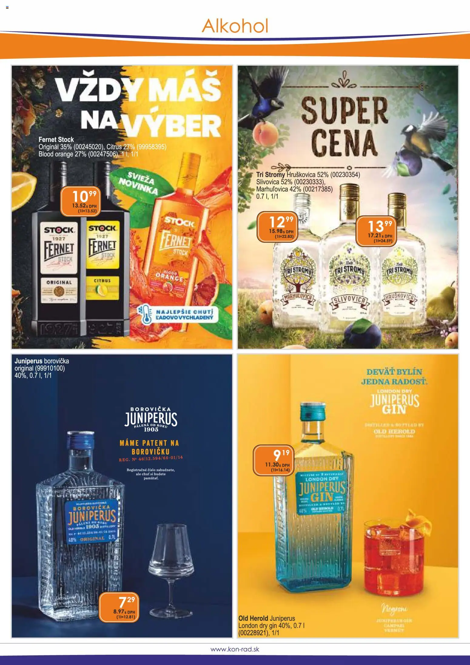 Nové KON - RAD akcie – leták je platný od 01.06.2026 | Strana: 9 | Produkty: Borovička, Gin, Fernet, Fernet Stock