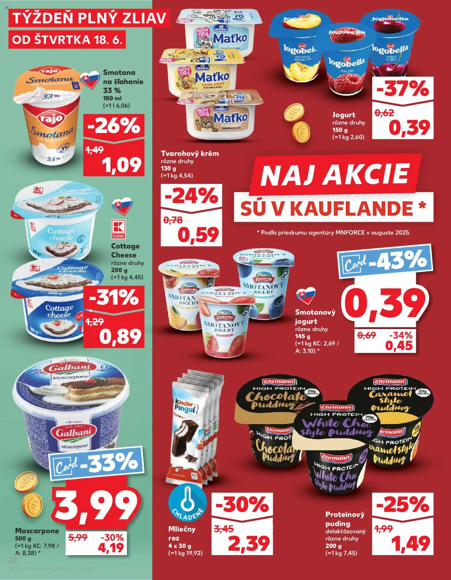 Nové Kaufland akcie – leták je platný od 18.06.2026 | Strana: 22 | Produkty: Protein, Kinder, Mascarpone, Kakao