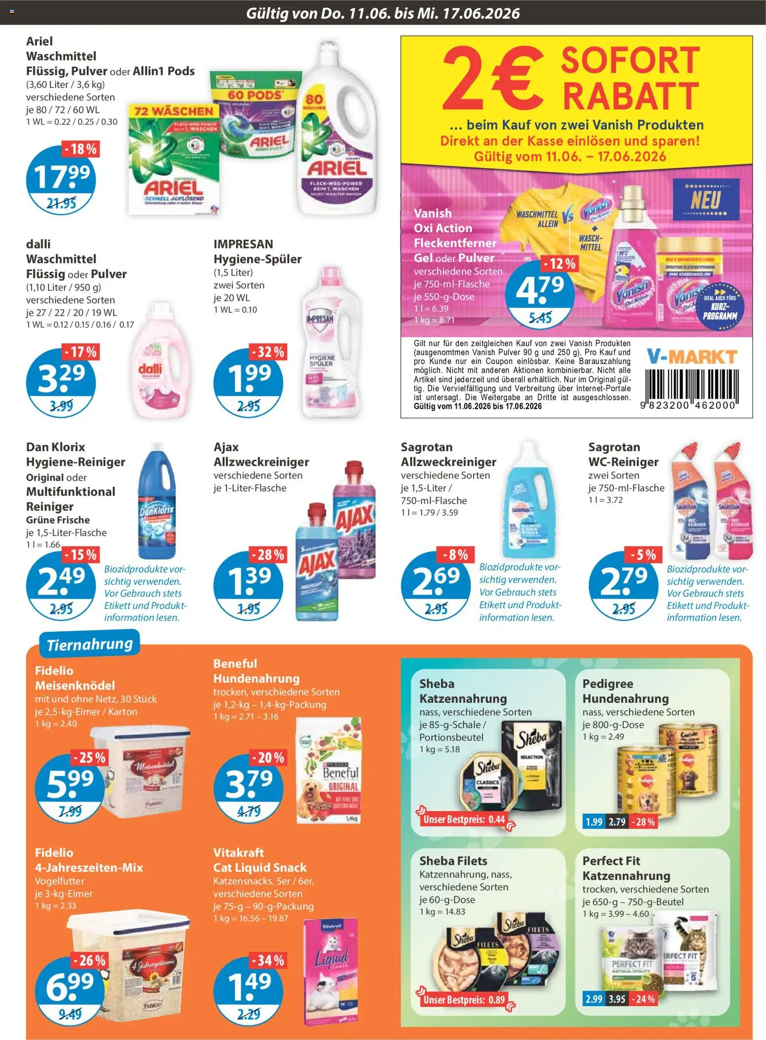 V-Markt Schwaben / Oberbayern – gültig ab 11.06.2026 | Seite: 11 | Produkte: Sheba, Ariel, Waschmittel, Pedigree