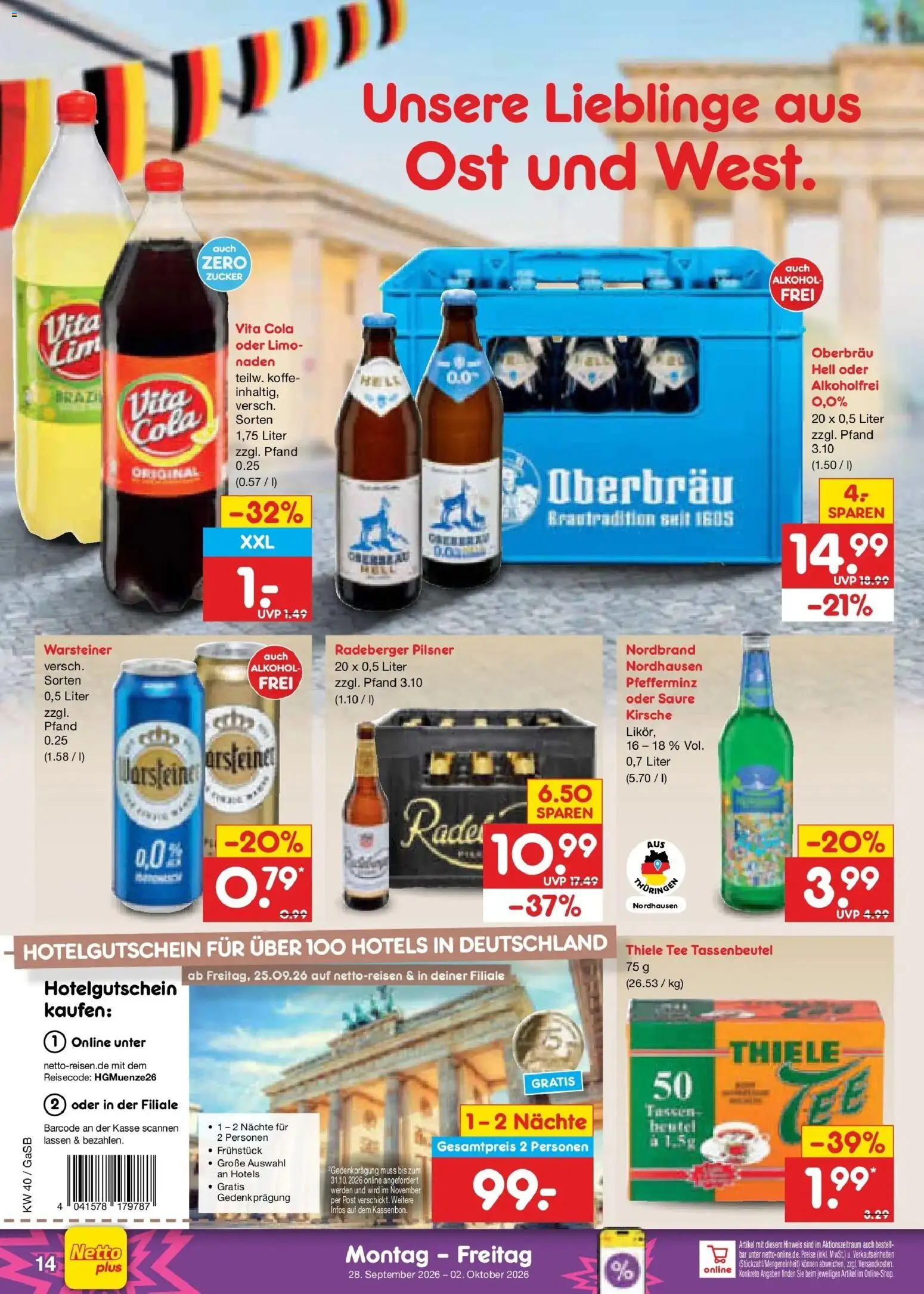 Netto Marken-Discount Prospekt Oldenburg – gültig ab 28.09.2026 | Seite: 20 | Produkte: Cola, Zucker, Warsteiner, Vita cola
