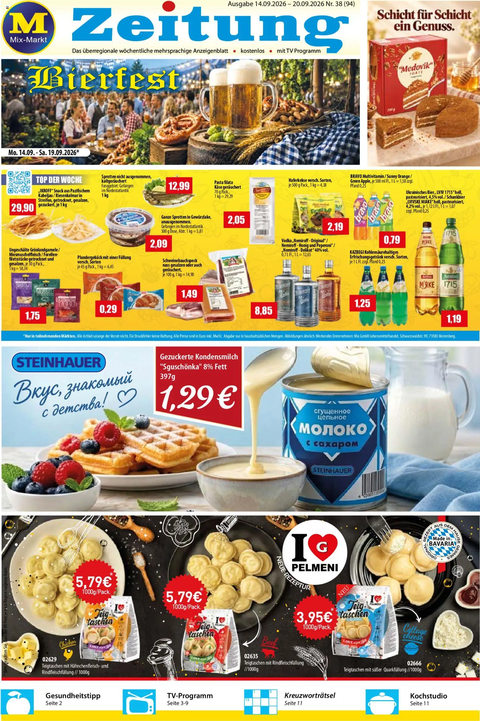 Mix Markt Prospekt – gültig ab 14.09.2026 | Seite: 1 | Produkte: Top, Käse, Kondensmilch, Vodka