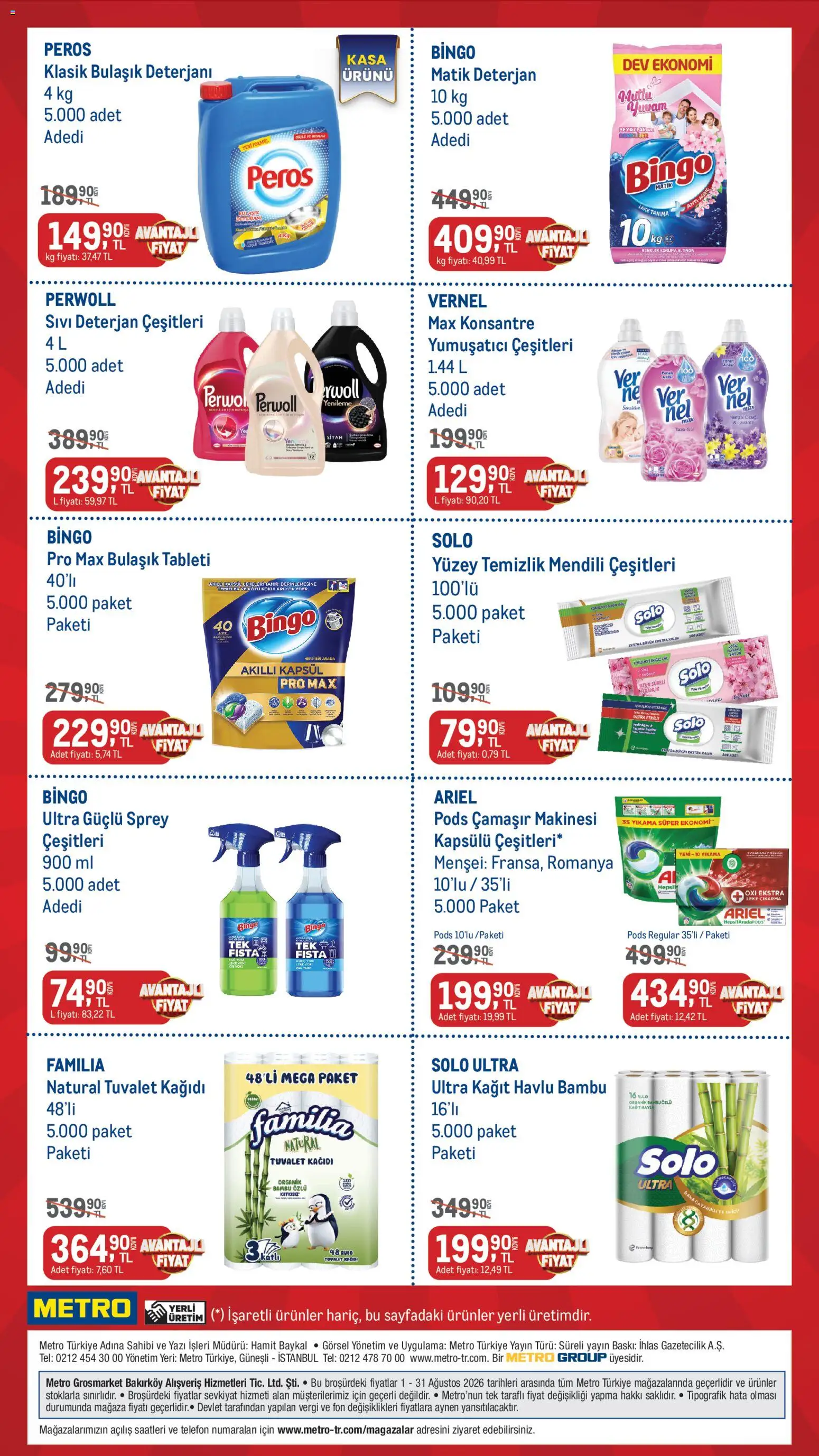 Metro - Temizlik | Kişisel bakım - 01 Ağustos 2026 tarihinden itibaren geçerlidir | Sayfa: 2 | Ürünler: Baskı, Deterjan, Kasa, Çamaşır makinesi