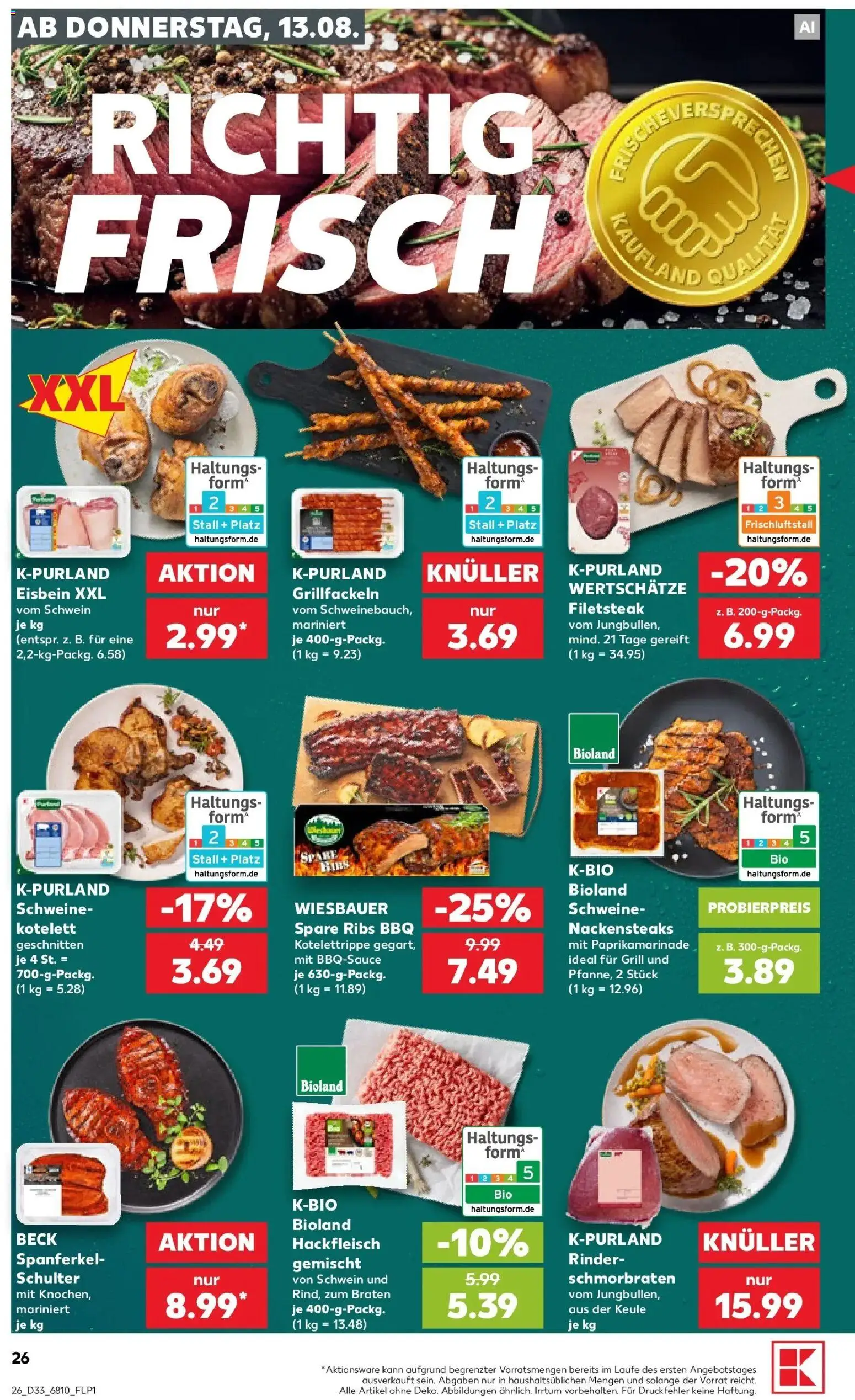 Prospekt Kaufland ab 10.08.2026 » Angebote Online zum Blättern | Seite: 35 | Produkte: Nackensteaks, Spare ribs, Schulter, Hackfleisch