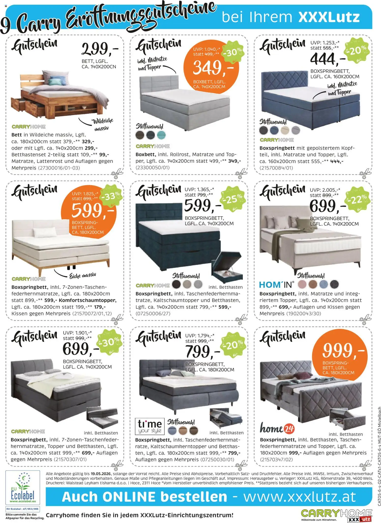 XXXLutz Carry Home - Eröffnung in Mistelbach gültig ab 05.05.2026 | Seite: 2 | Produkte: Bett, Matratze, Kissen, Lattenrost