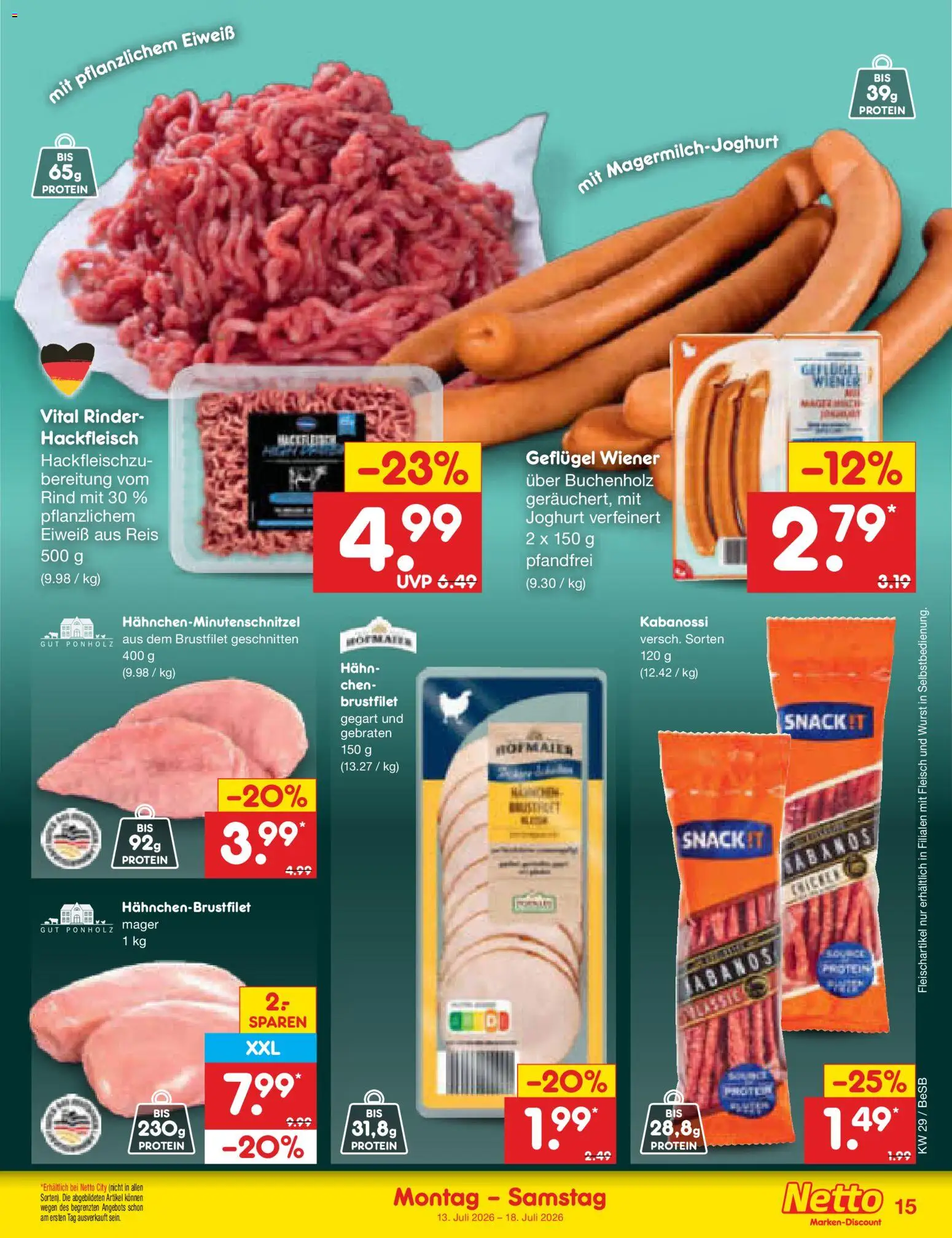 Netto Marken-Discount Prospekt – gültig ab 13.07.2026 | Seite: 19 | Produkte: Joghurt, Wurst, Reis, Hackfleisch