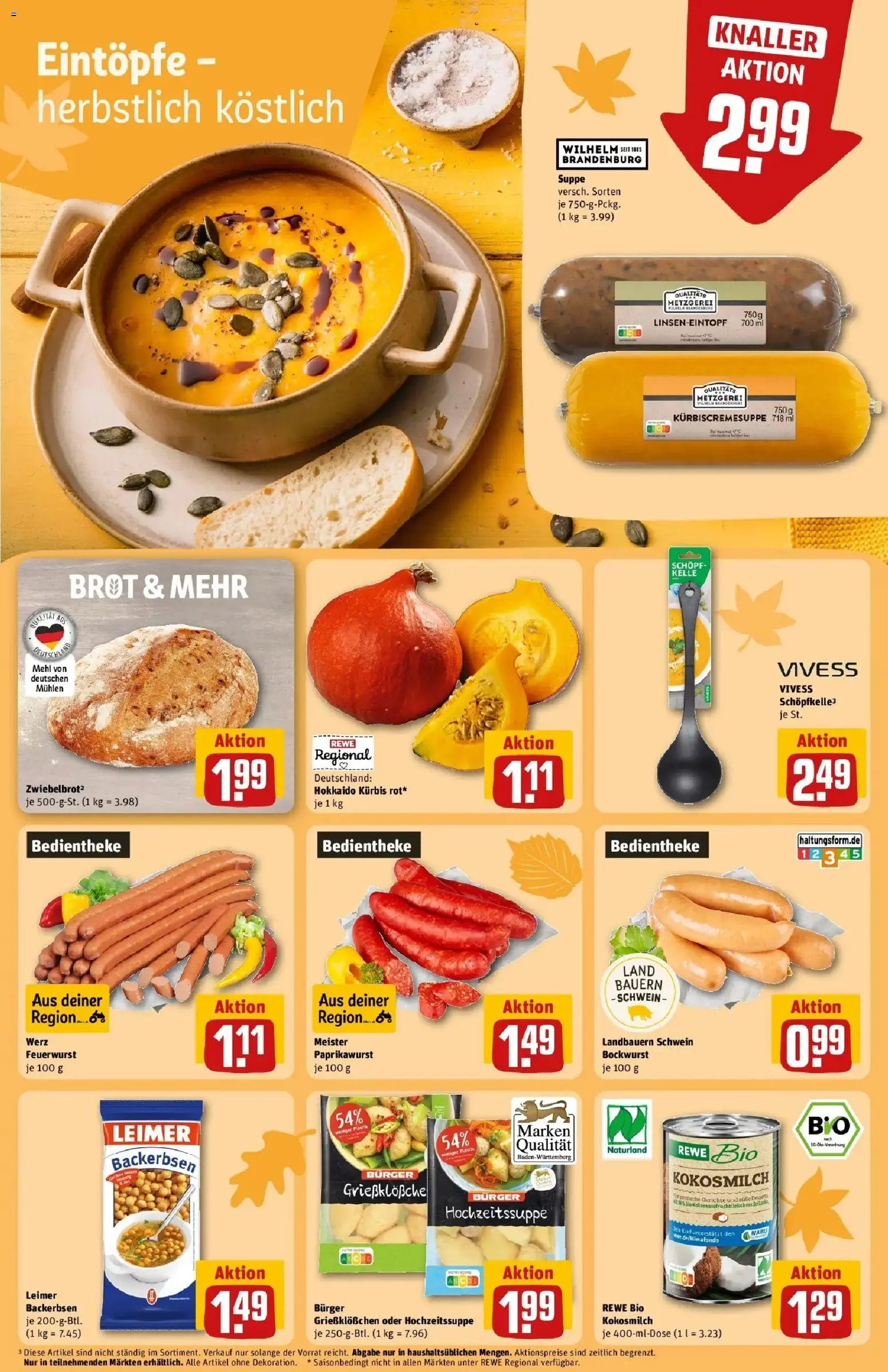 REWE Prospekt ab 12.10.2026 zum Blättern » Angebote | Seite: 22 | Produkte: Mehl, Burger, Kokosmilch, Brot