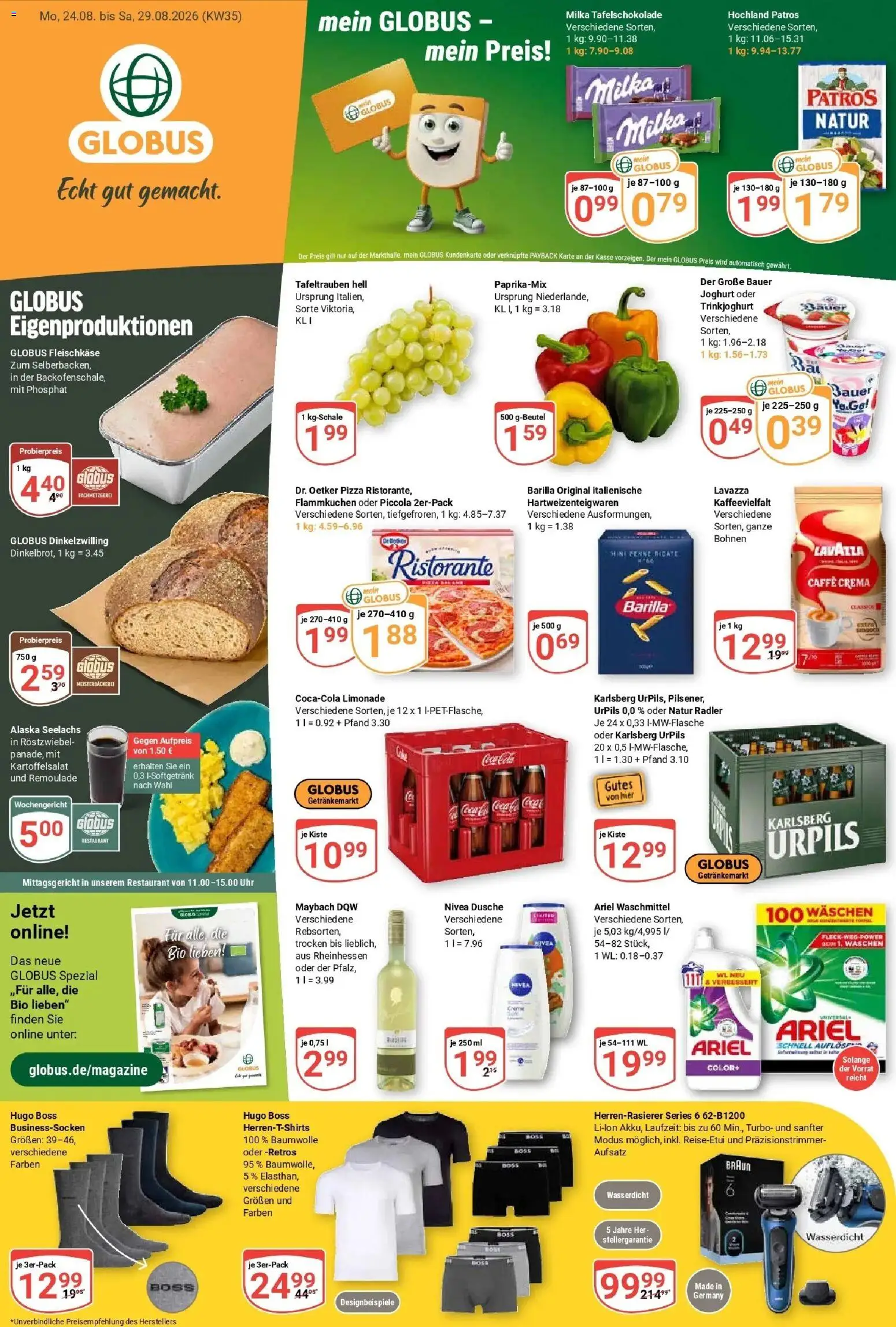 Globus Prospekt Saarlouis (ab 24.08.2026) » Angebote online | Seite: 3 | Produkte: Lavazza, Patros, Pizza, Hugo