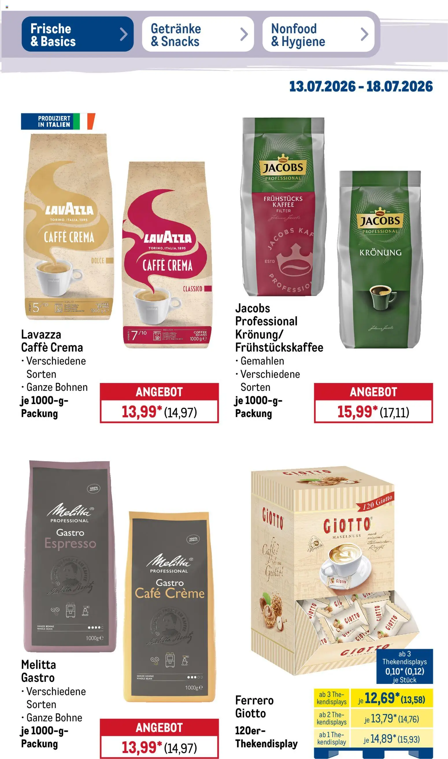 Metro NonFood-Angebote – gültig ab 13.07.2026 | Seite: 52 | Produkte: Melitta, Lavazza, Kaffee, Creme