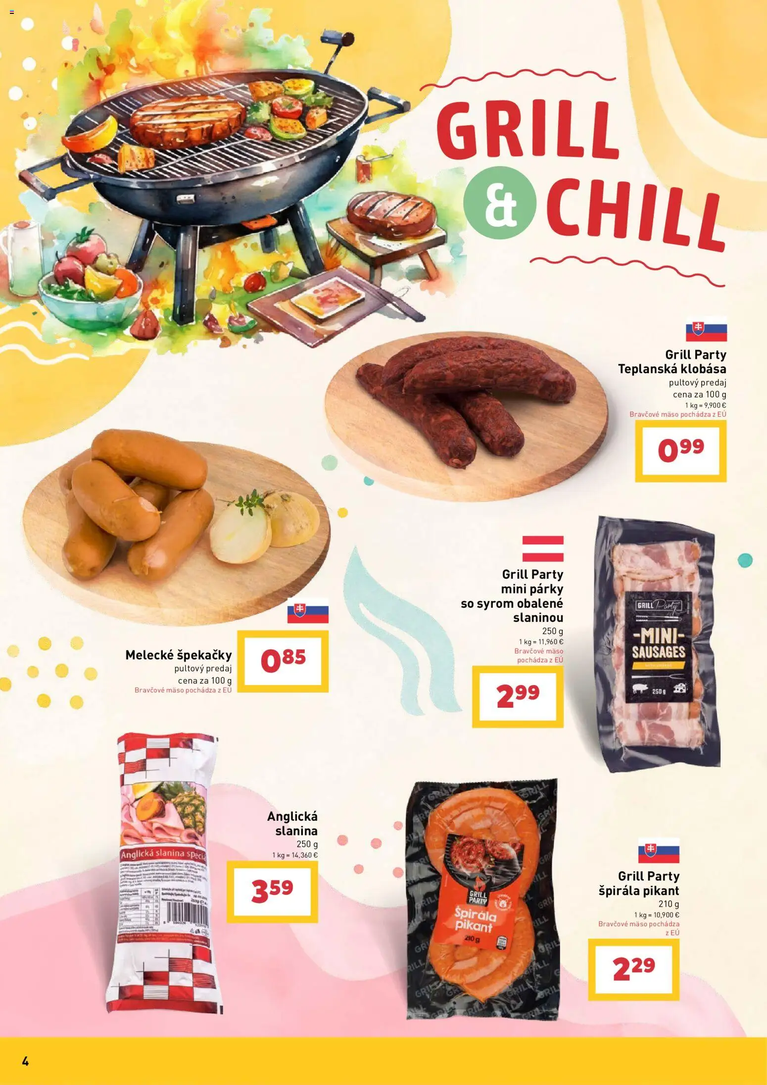 Nové Billa akcie – leták je platný od 27.05.2026 | Strana: 4 | Produkty: Gril, Klobása, Párky