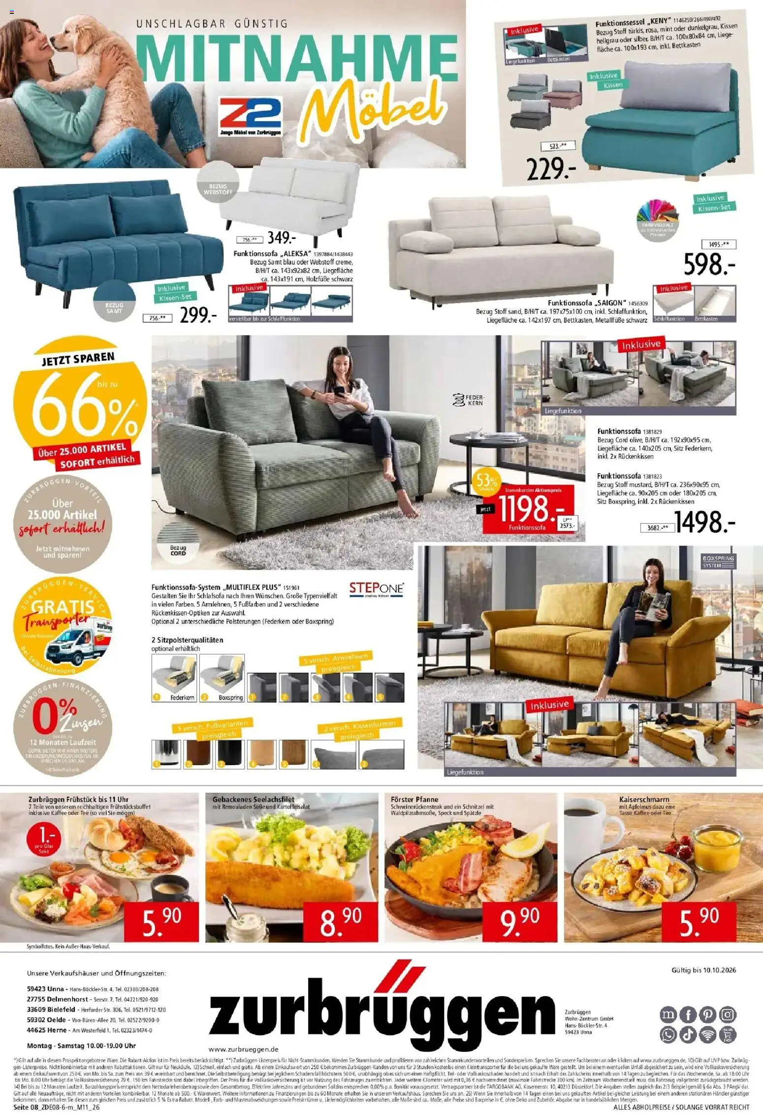 Zurbrüggen - Zurbrüggen: Mitnahme Möbel – gültig ab 29.08.2026 | Seite: 36 | Produkte: Schlafsofa, Kissen, Kaffee, Apfelmus