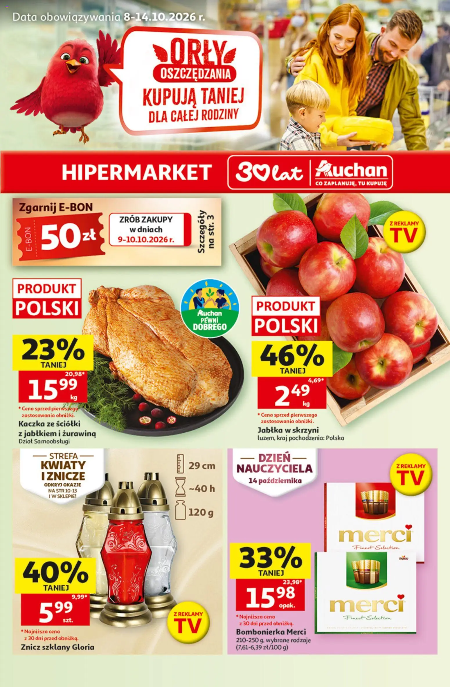 Auchan gazetka - Hipermarket od 08.10.2026 | Strona: 1 | Produkty: Bombonierka, Kaczka, Merci, Kwiaty