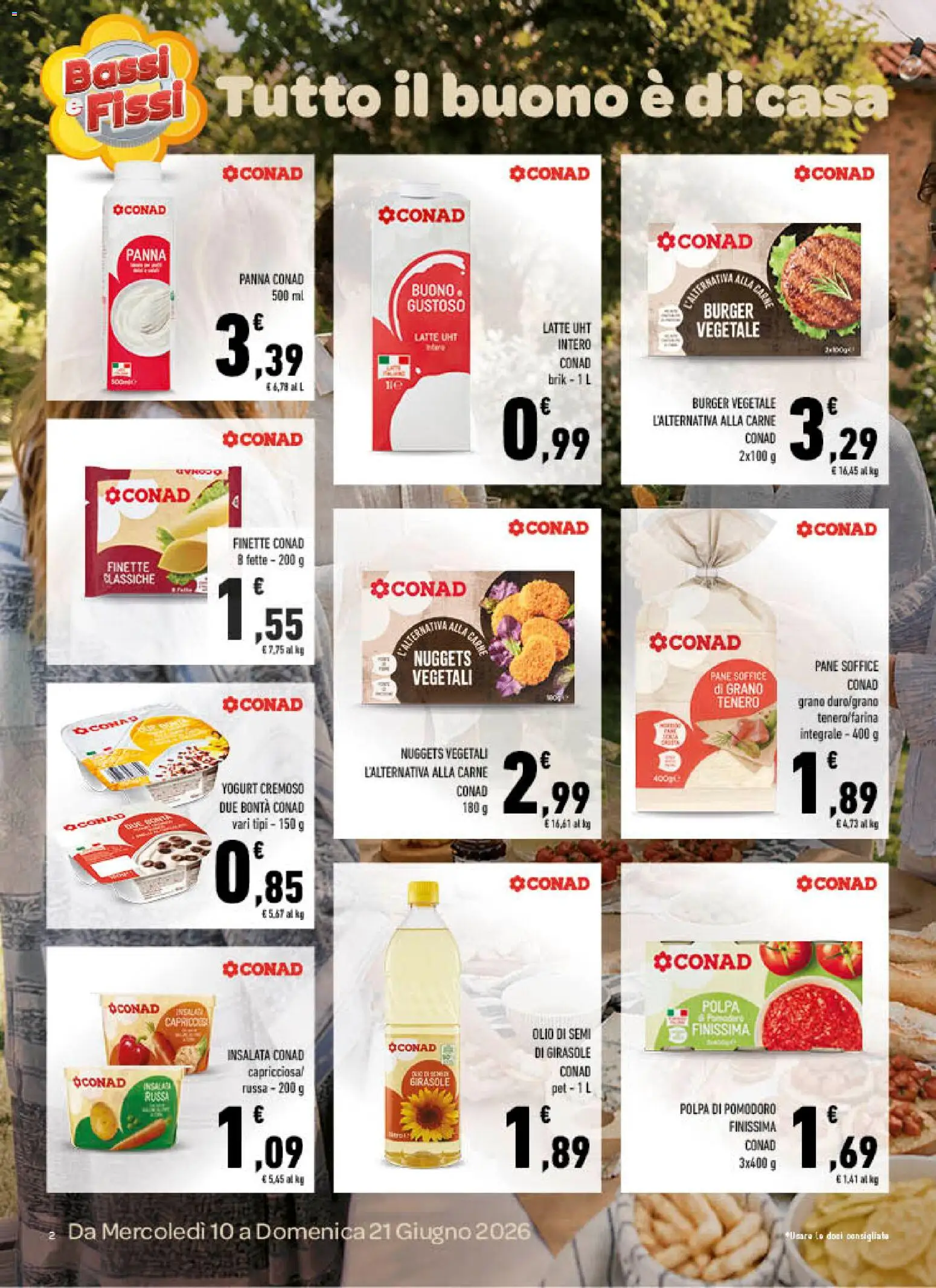 Volantino Conad del 10.06.2026 | Pagina: 2 | Prodotti: Panna, Insalata, Nuggets, Olio di semi di girasole