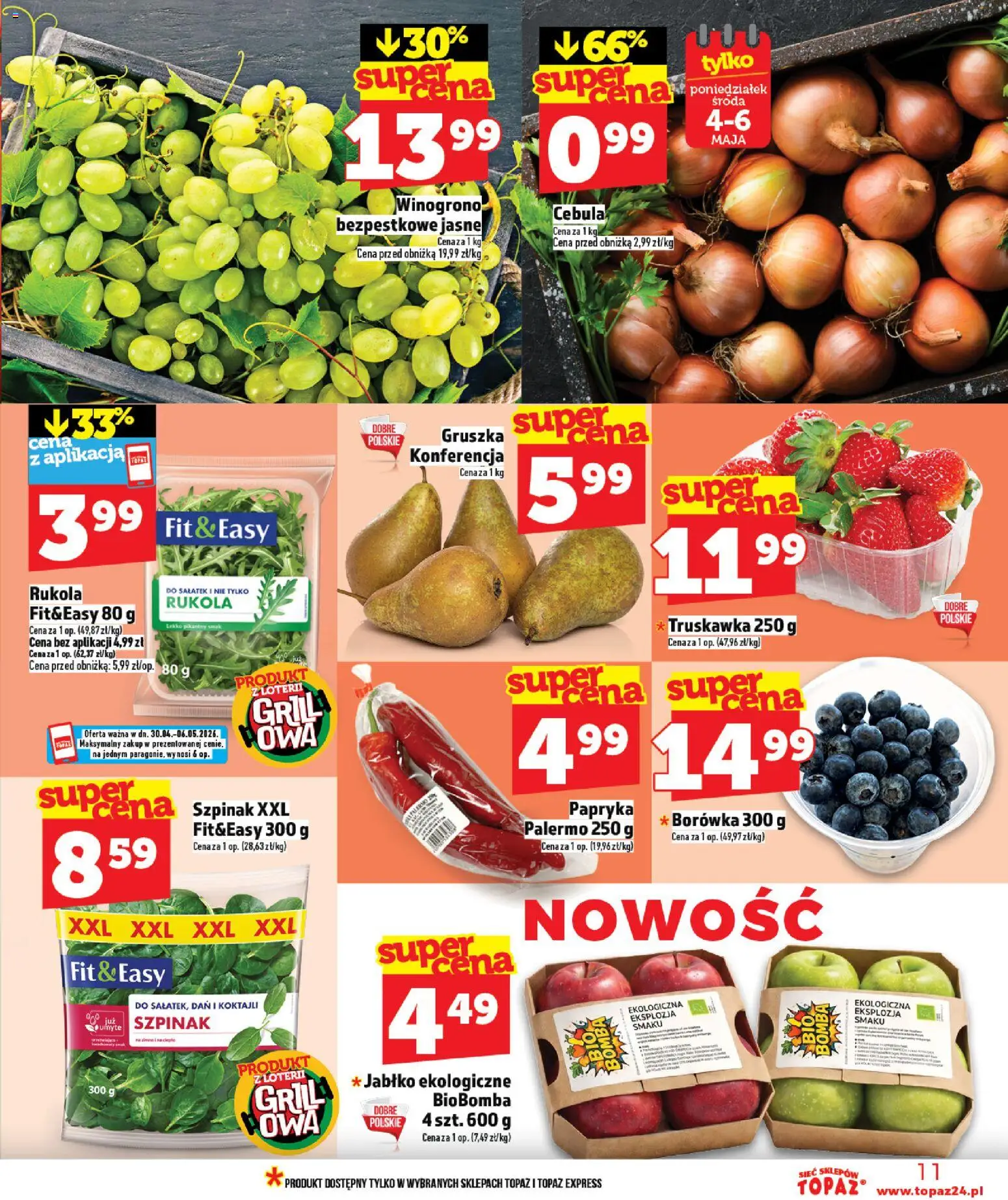 Topaz gazetka - MAZ od 30.04.2026 | Strona: 11 | Produkty: Gruszka, Winogrono, Grill, Papryka