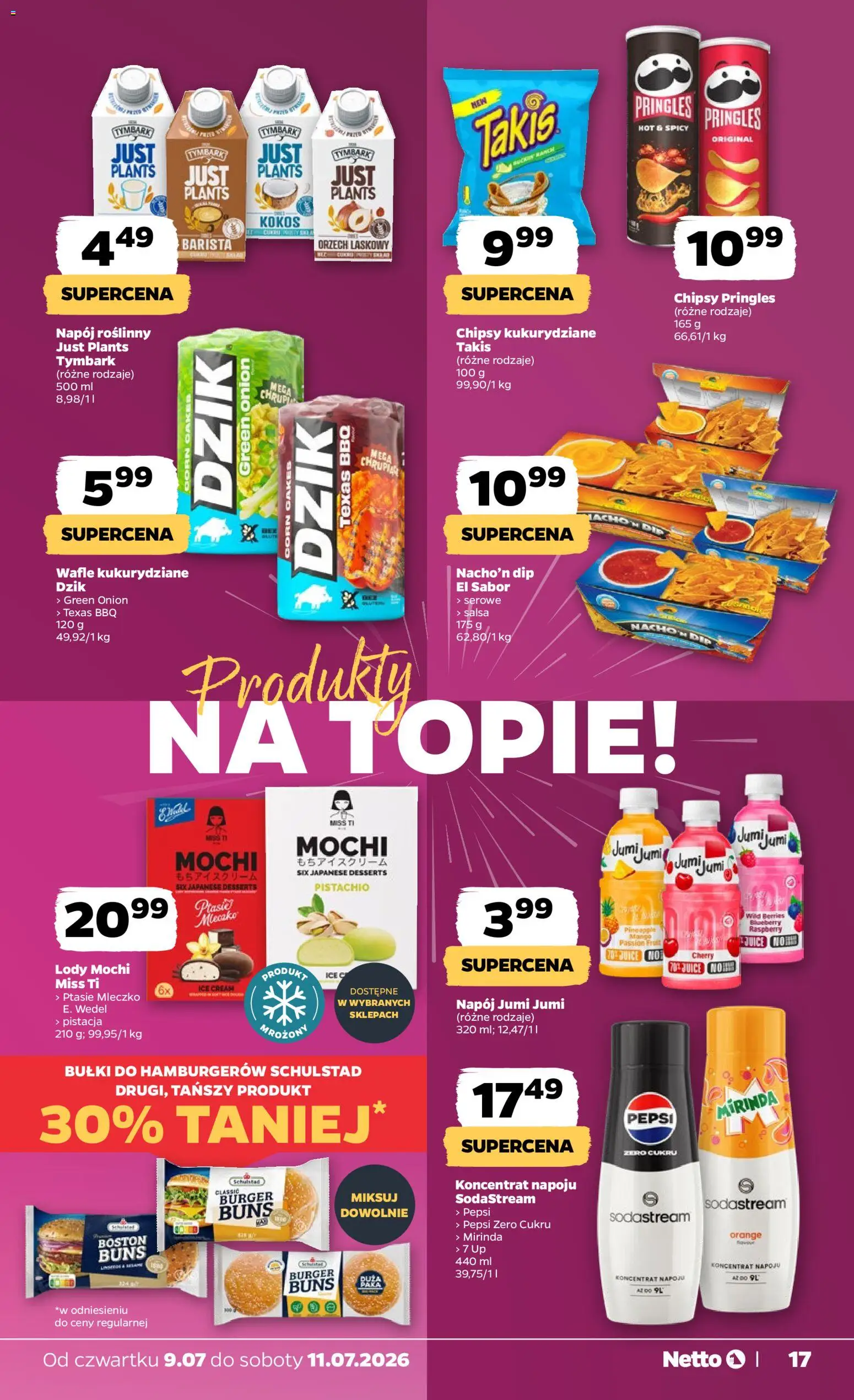 Netto gazetka od czwartku spożywcza od 09.07.2026 | Strona: 17 | Produkty: Nachos, Pepsi, Chipsy pringles, Sodastream