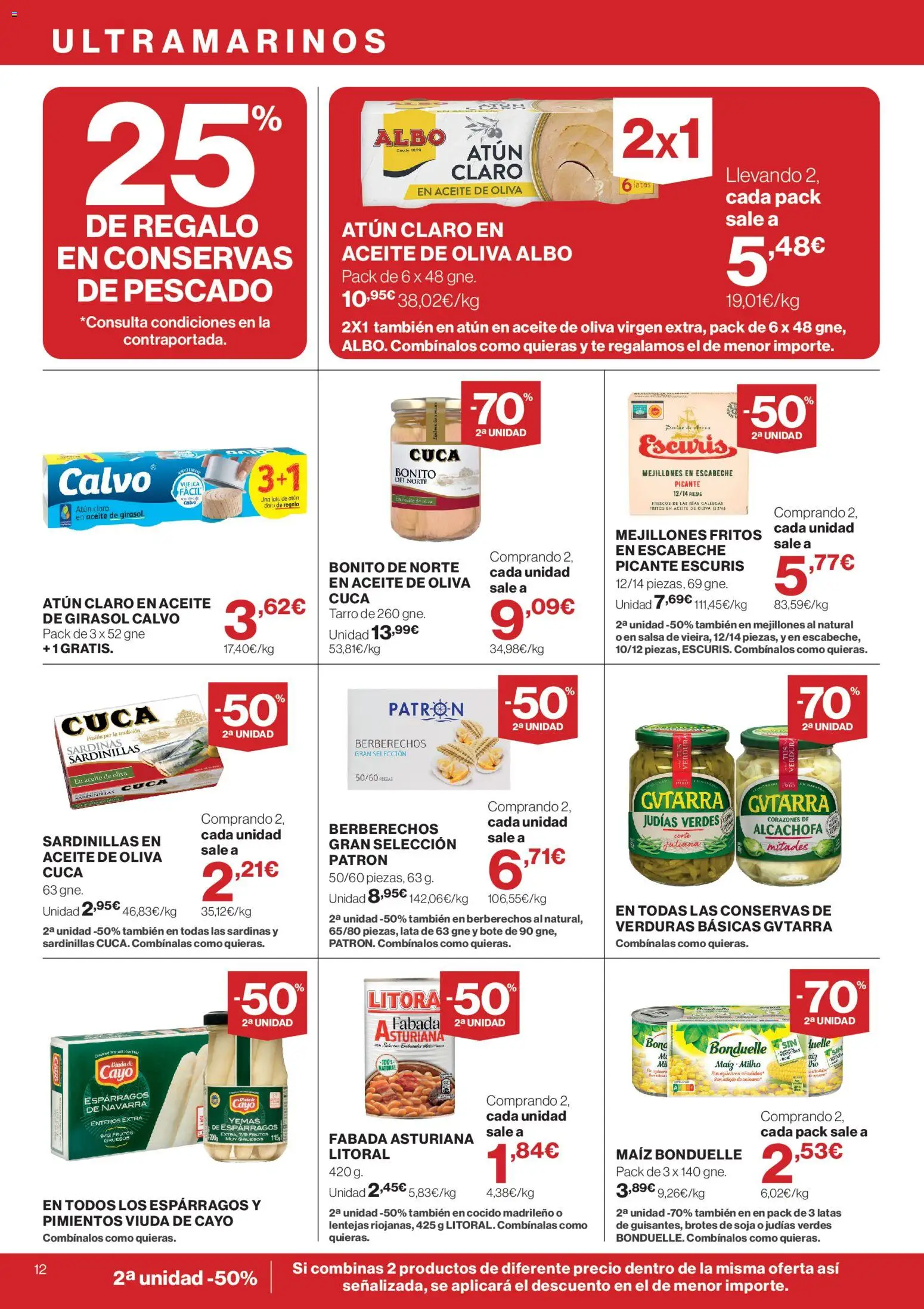 Supercor folleto │ válido desde el 28/10/2026 | Página: 12 | Productos: Atún, Espárragos, Aceite de girasol, Atún claro