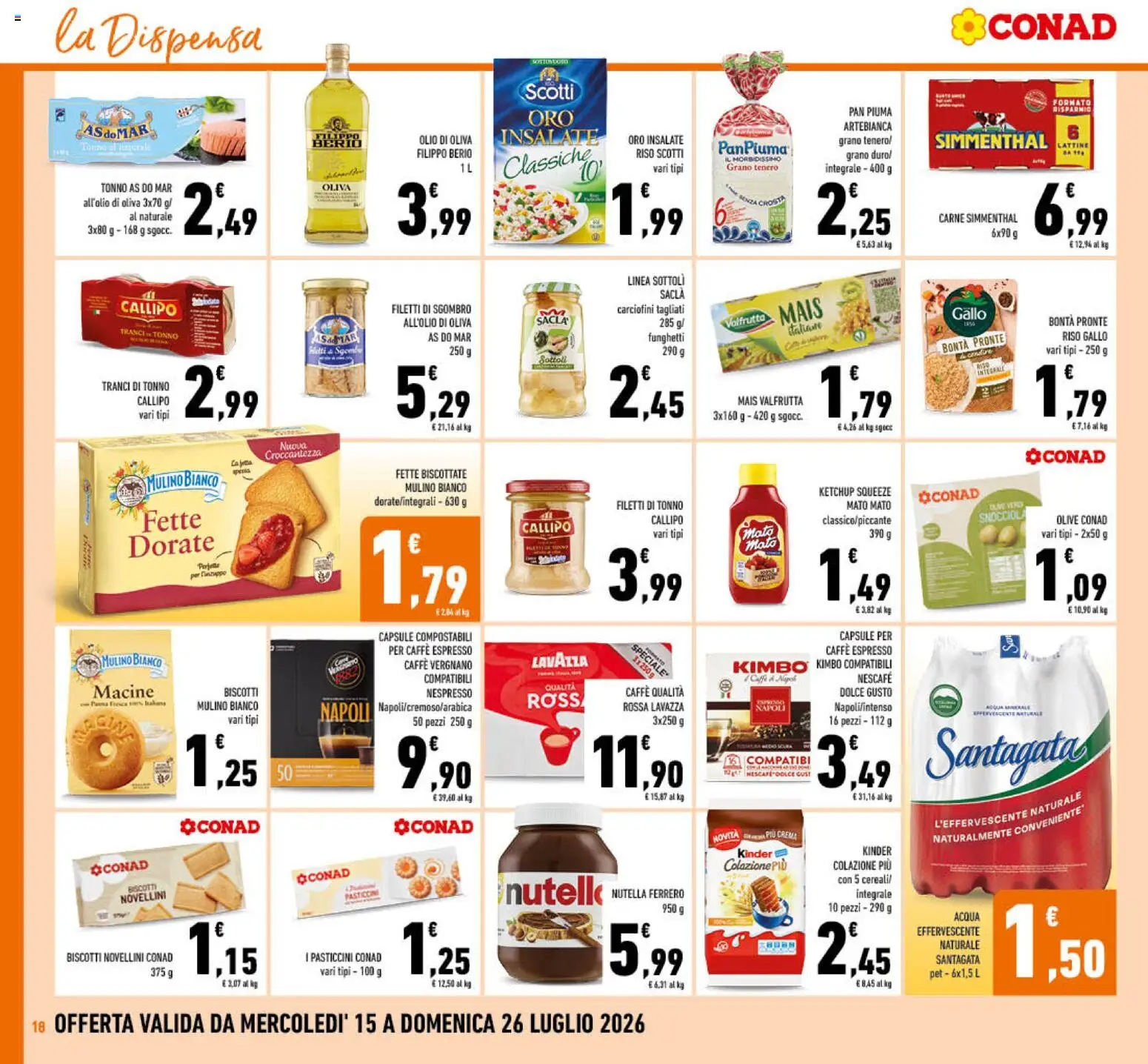 Volantino Conad del 15/07/2026 | Pagina: 18 | Prodotti: Crema, Caffè, Olio, Olive