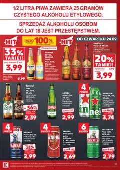Pogląd oferty "HEINEKEN, Piwo 0%, 4%, 5% alk. różne rodzaje 4 x 0,5 l puszka 2 l opakowanie" - ważna od 24.09.2026 | Strona: 55
