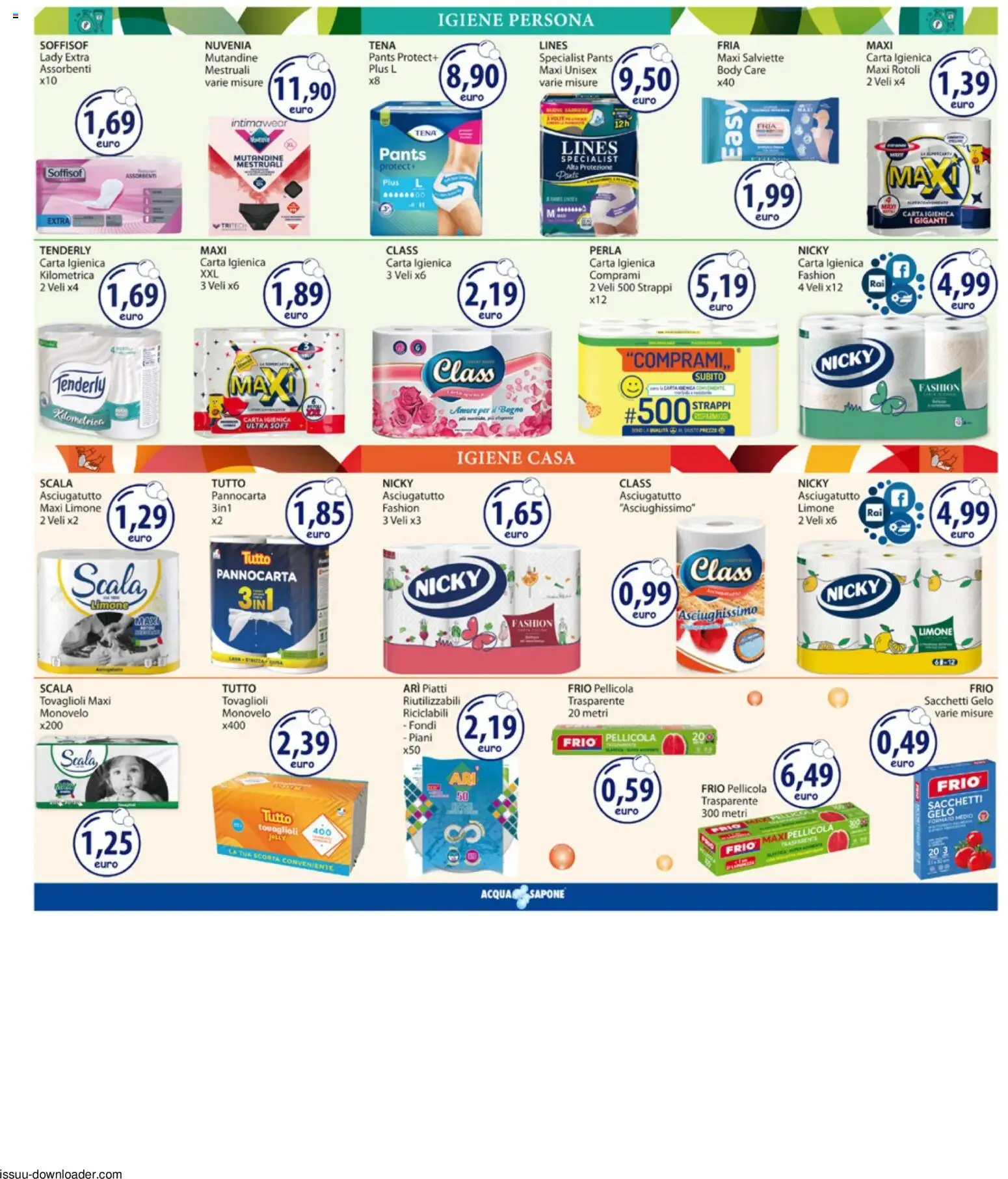Volantino Acqua e Sapone del 13/07/2026 | Pagina: 13 | Prodotti: Carta igienica, Sapone, Mutandine, Pellicola