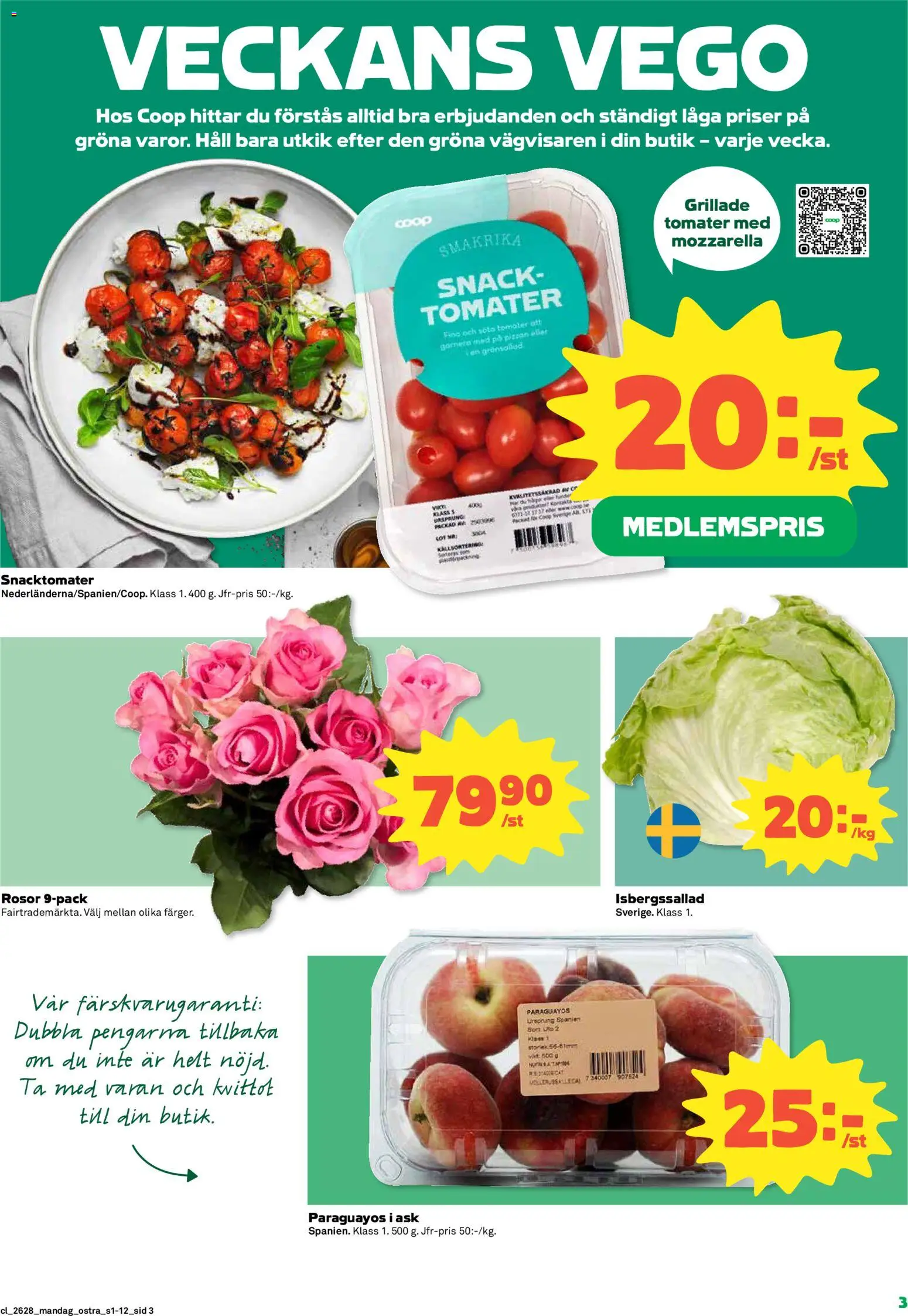 Coop Daglivs reklamblad aktuell från 06/07/2026 | Sida: 3 | Produkter: Isbergssallad, Tomater, Häll