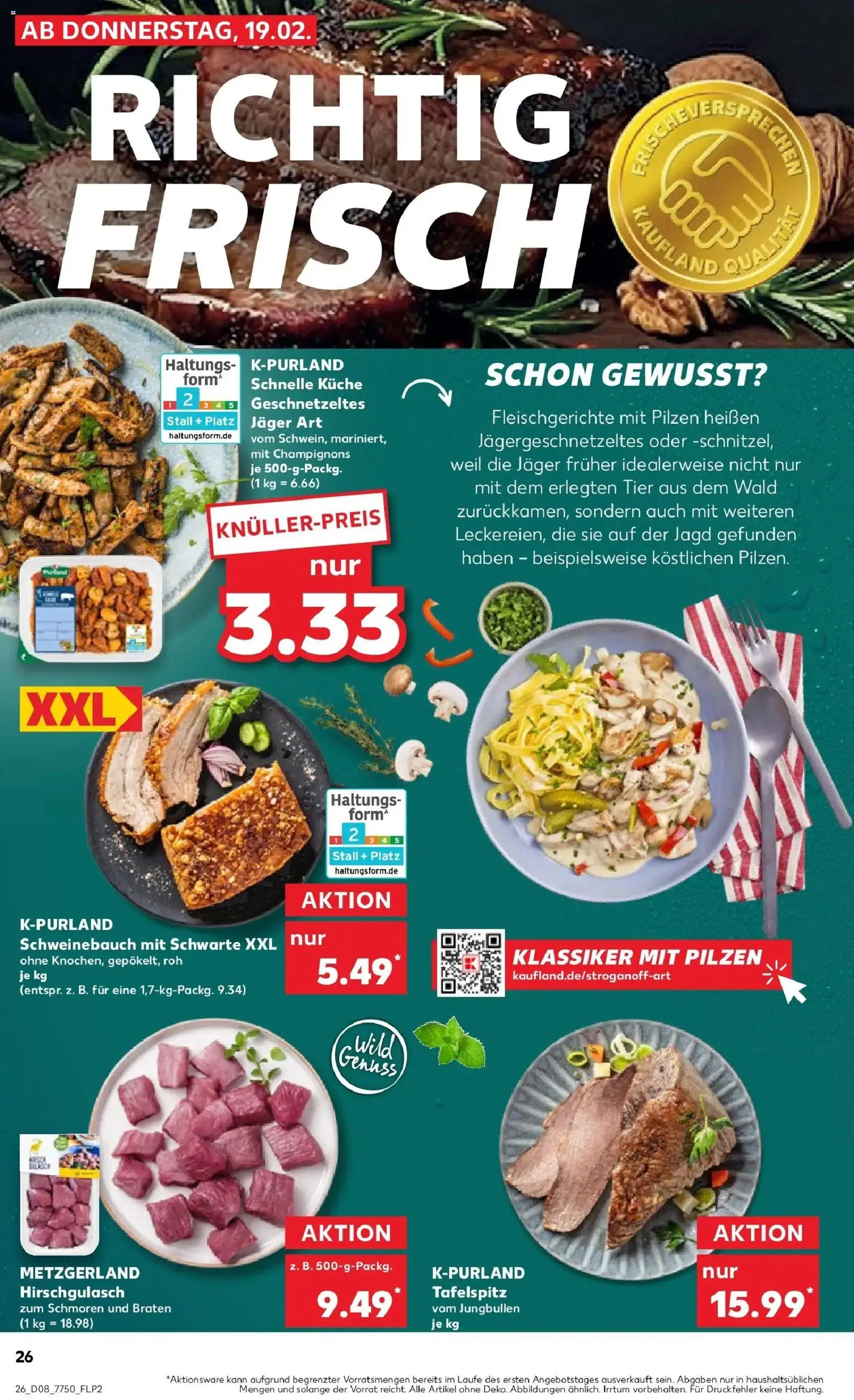 Kaufland prospekt Hermeskeil	 – gültig ab 19.02.2026 | Seite: 34 | Produkte: Tafelspitz, Schweinebauch, Küche, Champignons