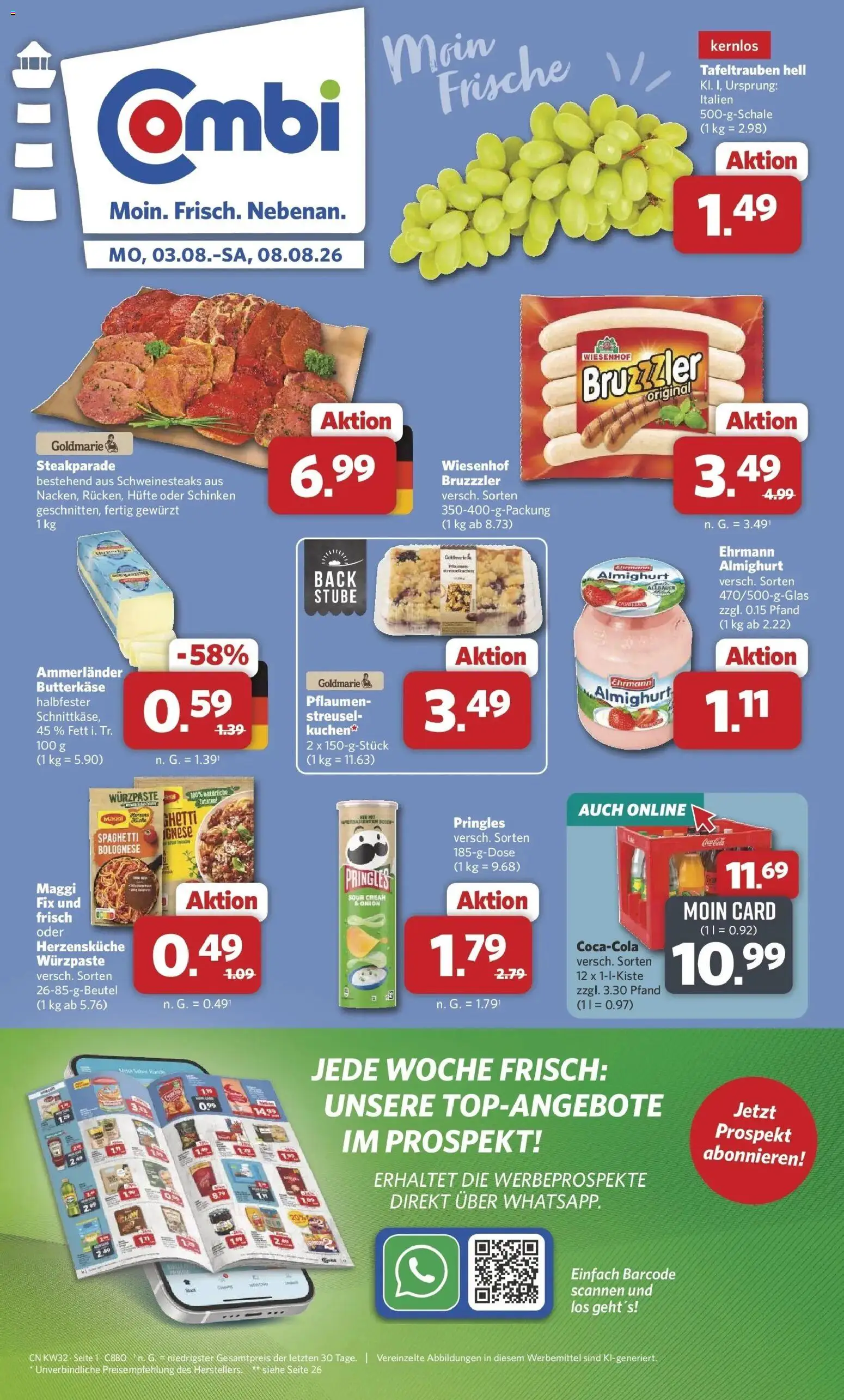 Combi Prospekt Borchen (ab 03.08.2026) zum Blättern | Seite: 1 | Produkte: Ehrmann almighurt, Maggi, Spaghetti, Pringles