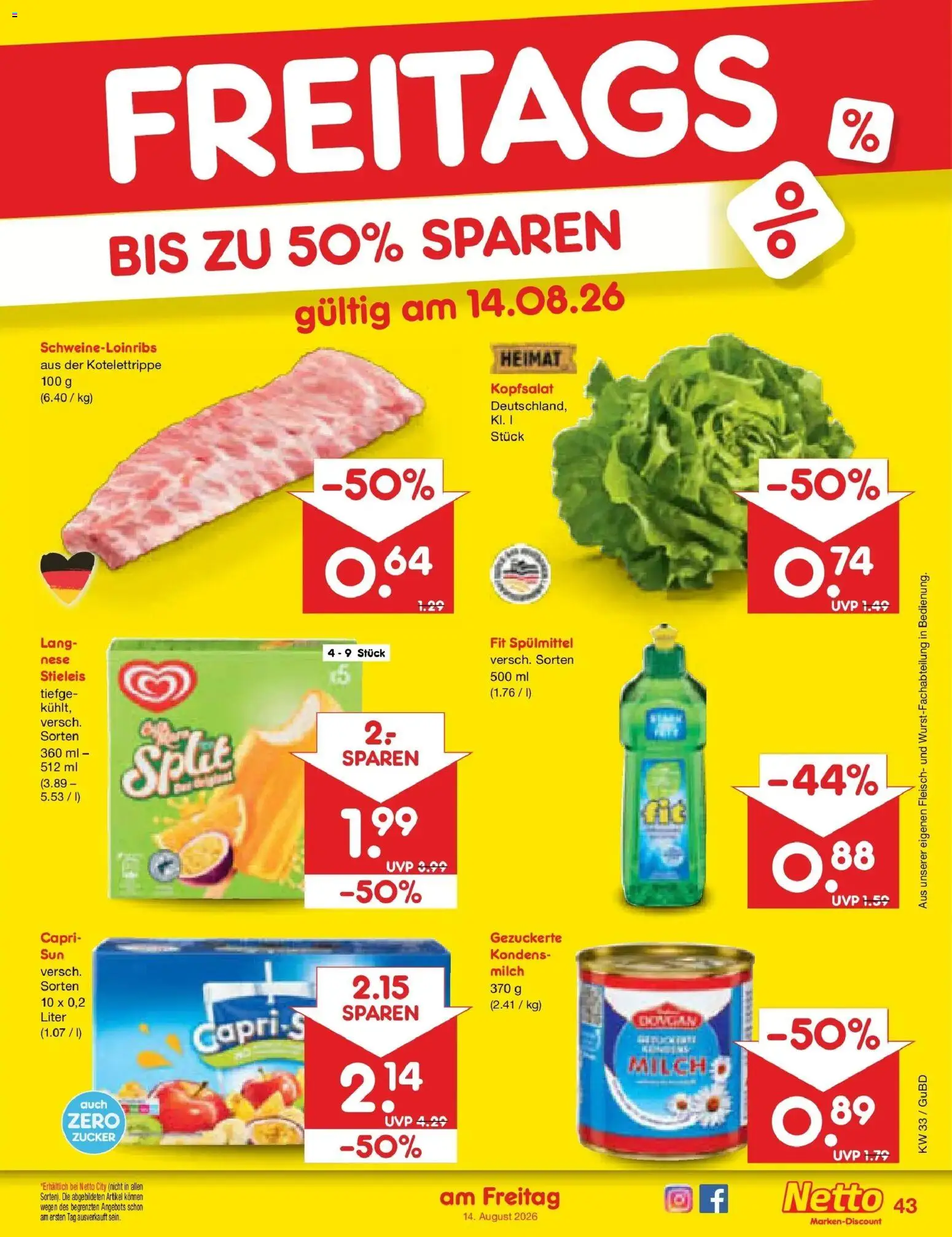 Netto Marken-Discount Prospekt Augustusburg (ab 10.08.2026) » Angebote | Seite: 59 | Produkte: Milch, Zucker, Fleisch