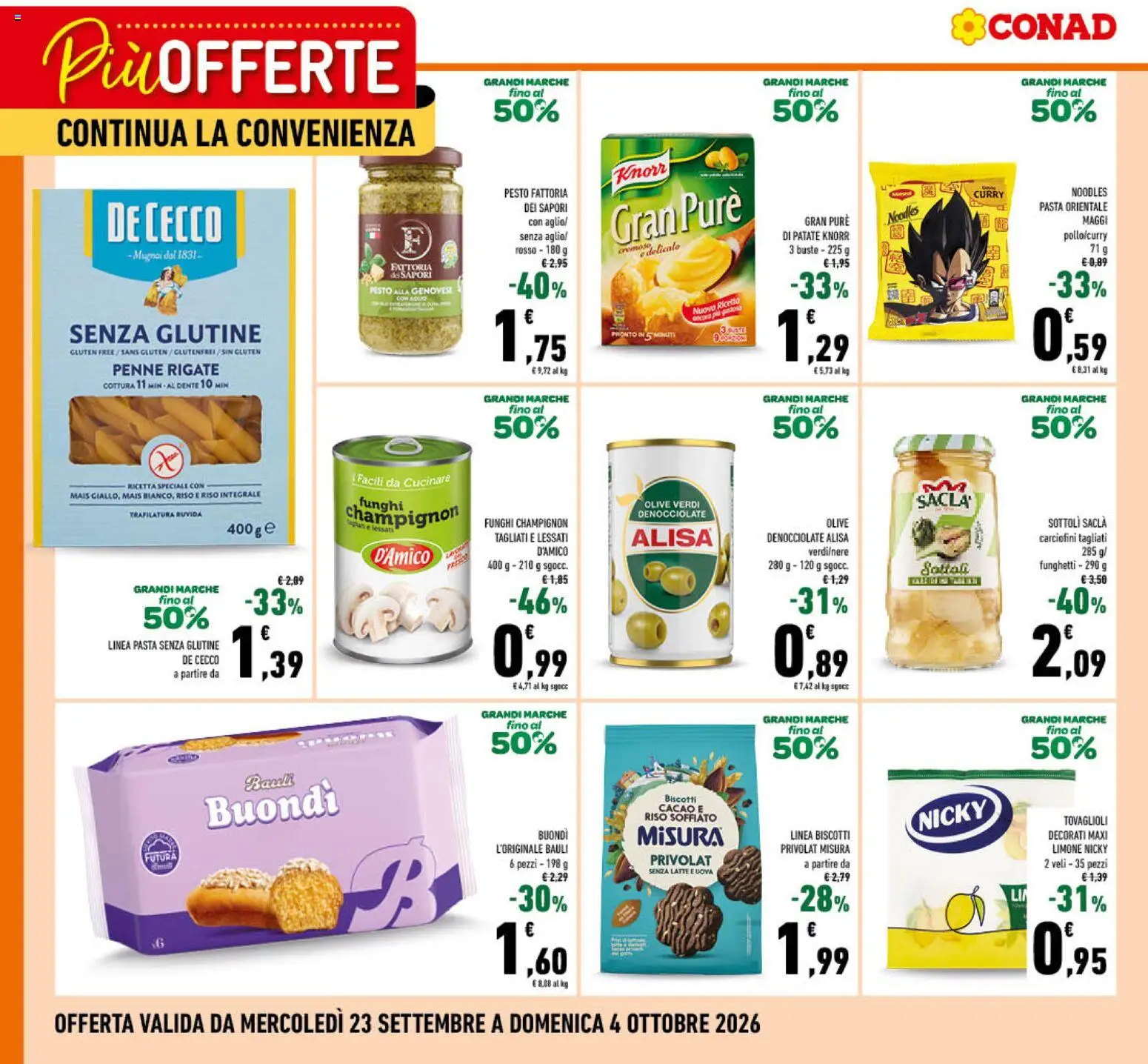 Volantino Conad del 23/09/2026 | Pagina: 1 | Prodotti: De Cecco, Pasta, Funghi, Penne