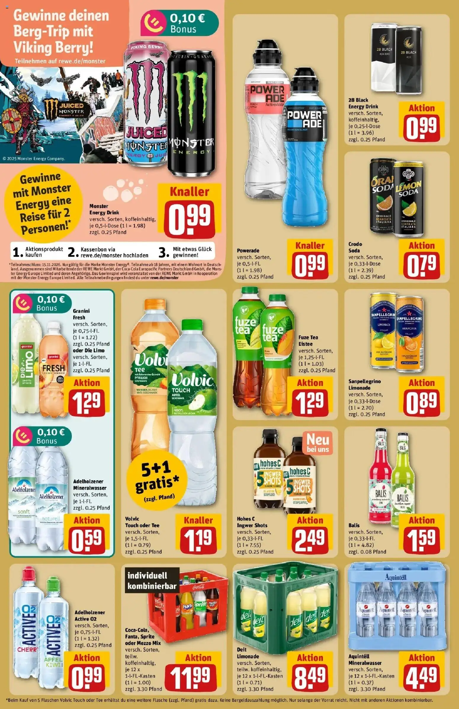 REWE Prospekt ab 26.10.2026 zum Blättern » Angebote | Seite: 16 | Produkte: Monster, Powerade, Pfirsich, Tee
