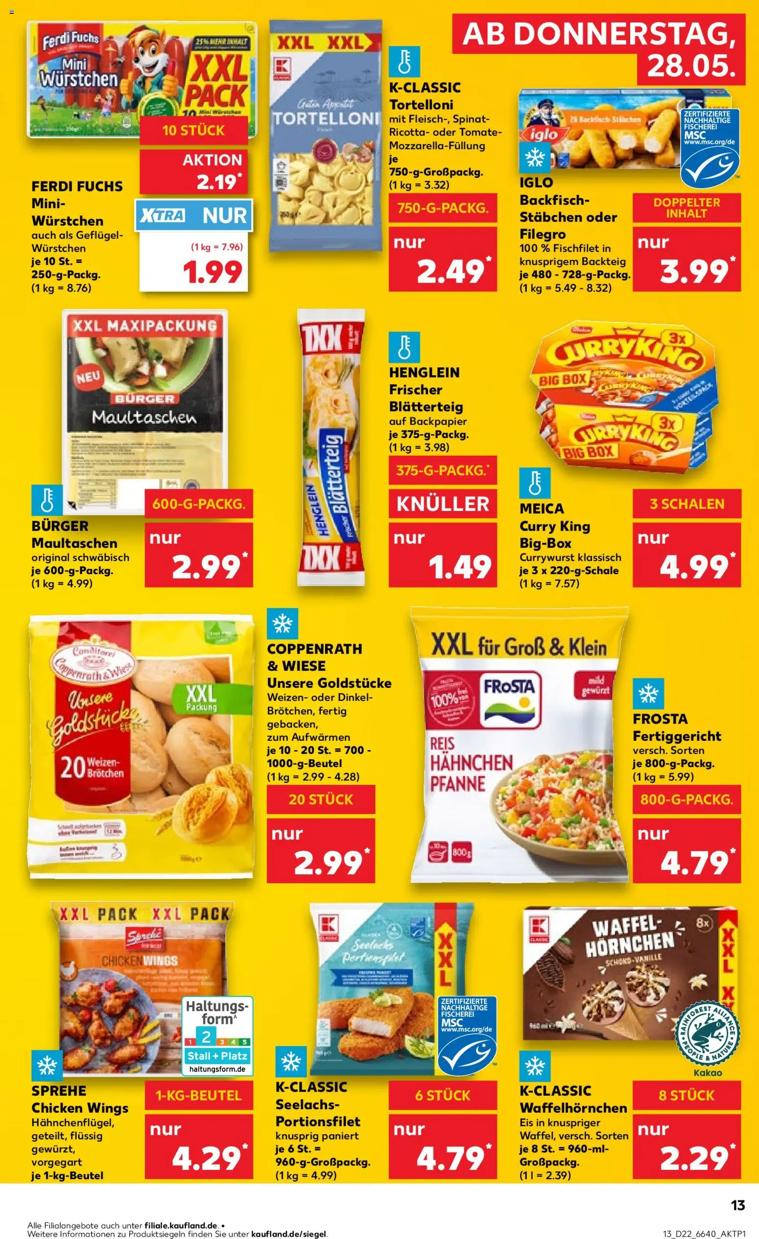 Kaufland Prospekt Speyer – gültig ab 28.05.2026 | Seite: 13 | Produkte: Hahnchen, Iglo, Frosta, Pasta
