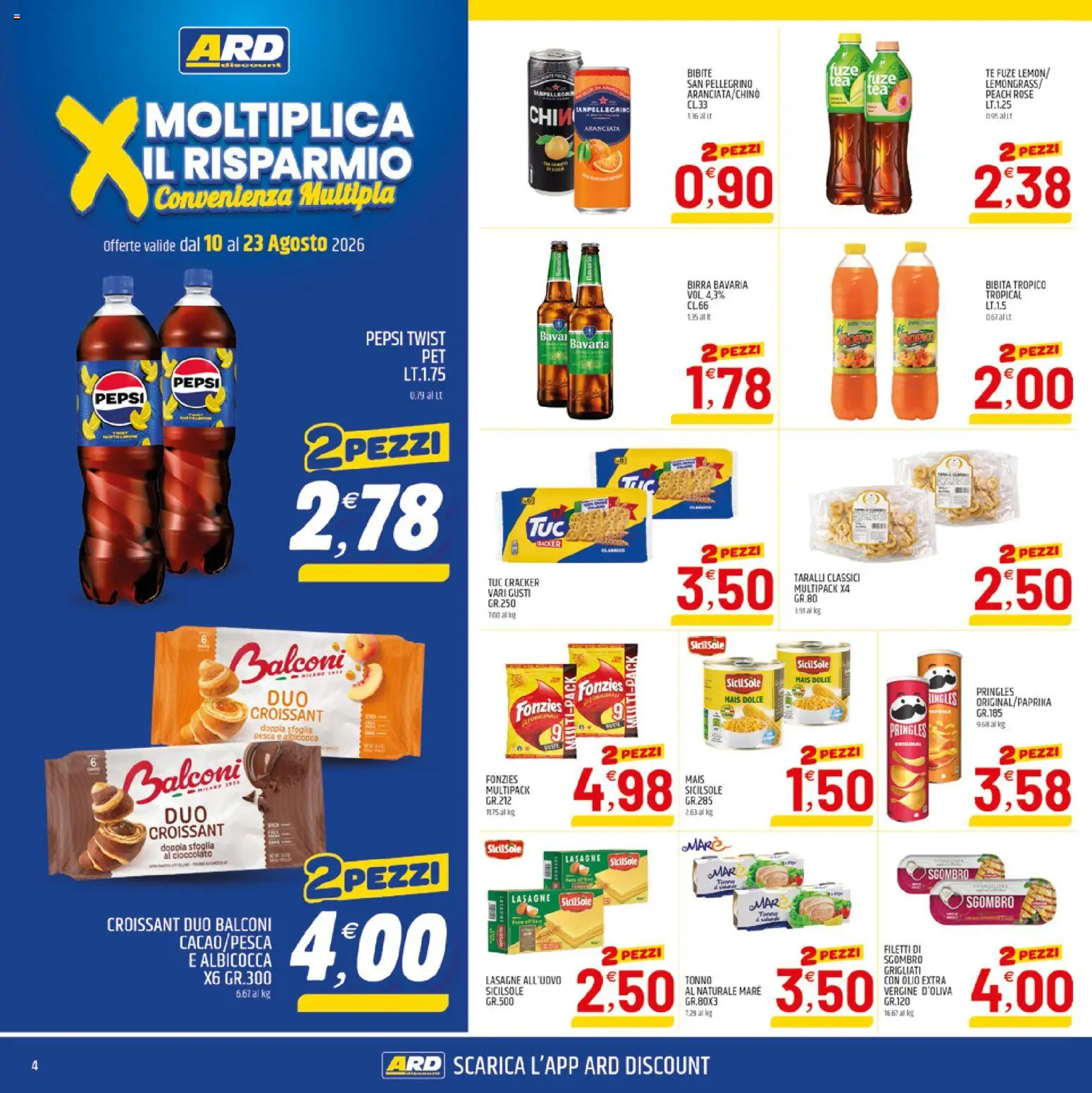 Volantino ARD Discount del 10/08/2026 | Pagina: 4 | Prodotti: Birra, Cacao, Sgombro, Lasagne
